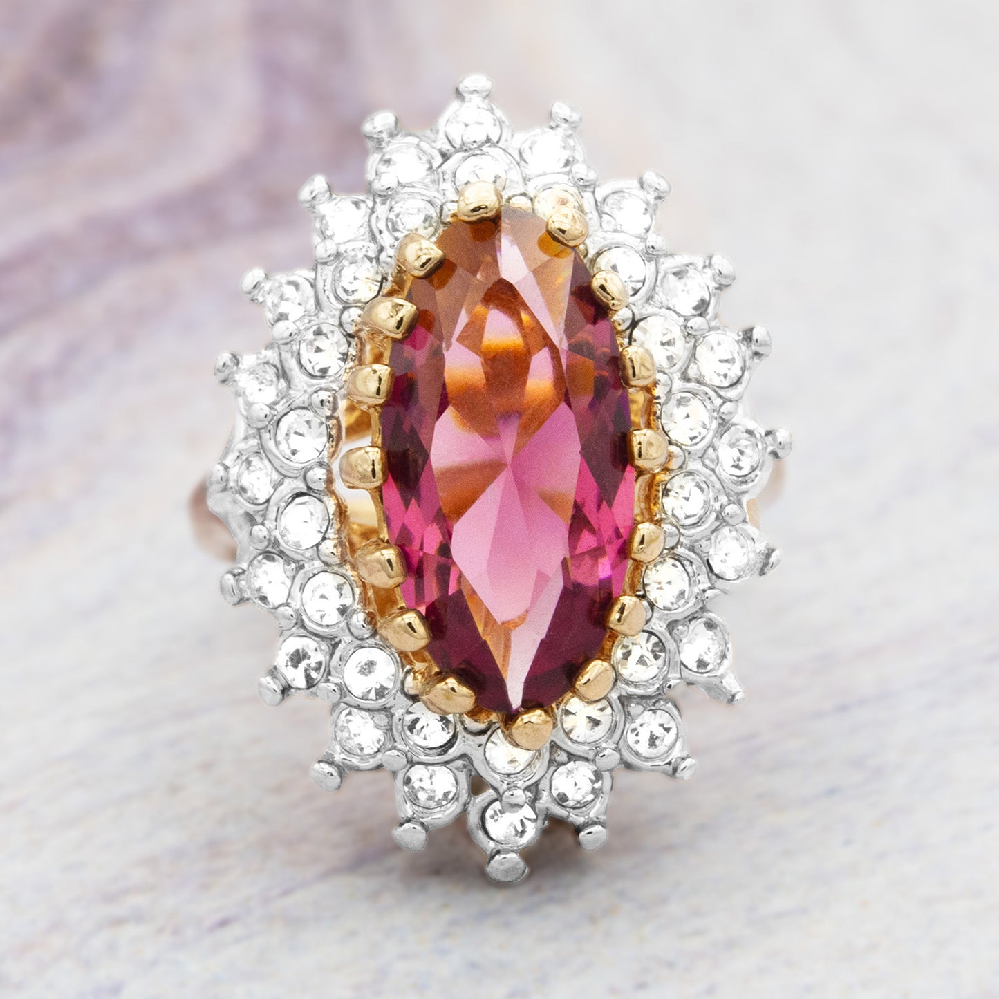 Vintage Ring Austrian Crystal Cocktail Ring 18k Yellow or White Gold Electroplated Antique Womans Jewelry