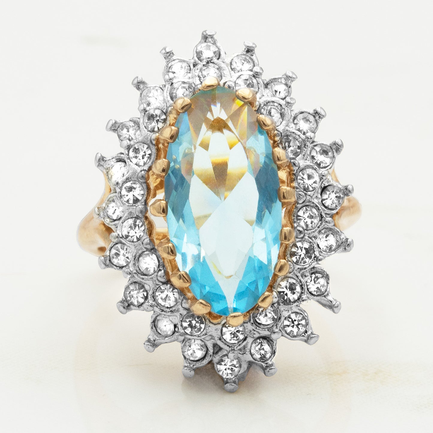 Vintage Ring Austrian Crystal Cocktail Ring 18k Yellow or White Gold Electroplated Antique Womans Jewelry