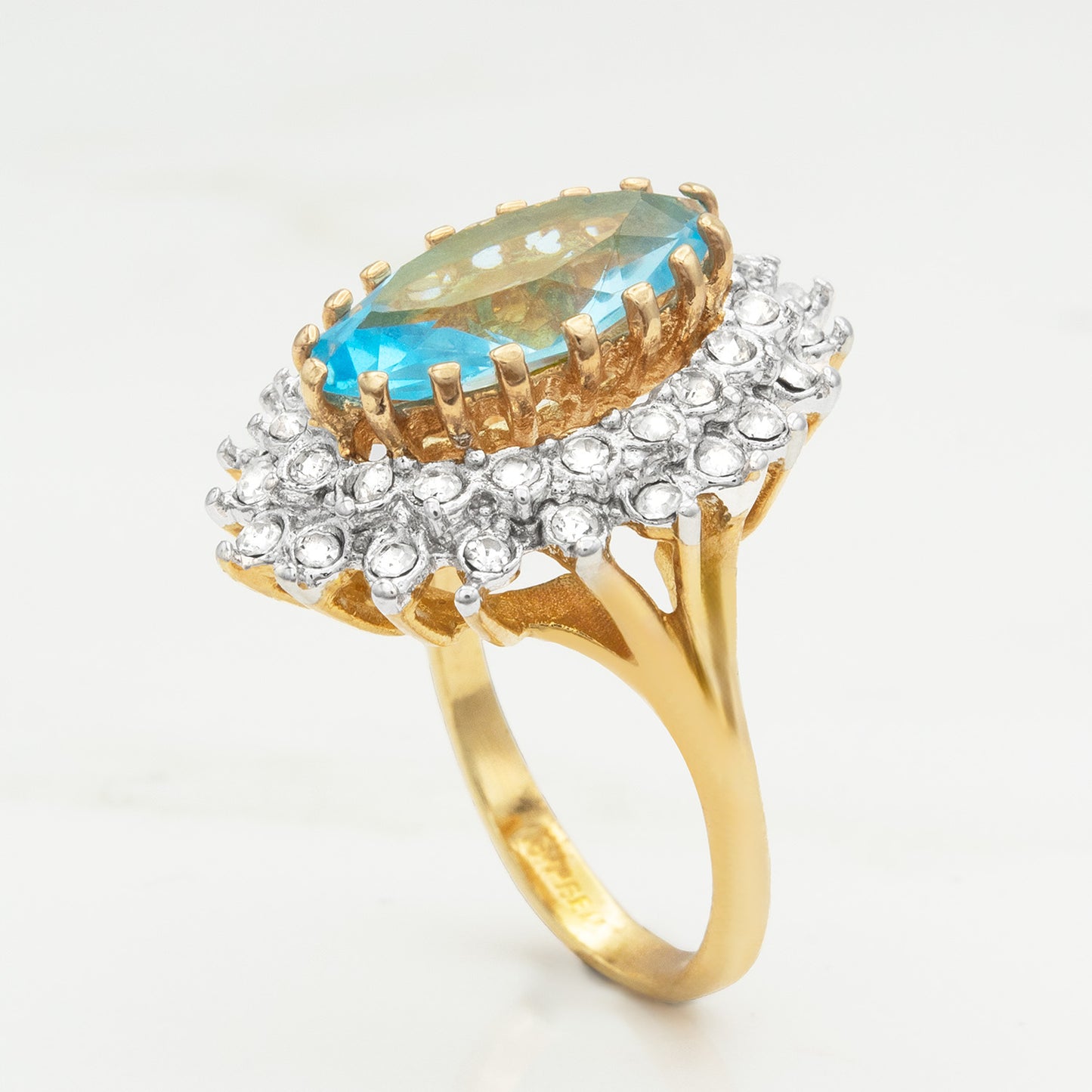 Vintage Ring Austrian Crystal Cocktail Ring 18k Yellow or White Gold Electroplated Antique Womans Jewelry