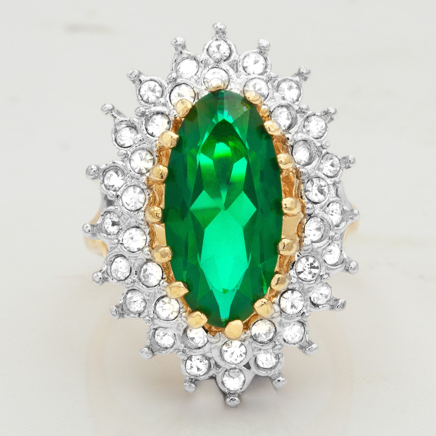 Vintage Ring Austrian Crystal Cocktail Ring 18k Yellow or White Gold Electroplated Antique Womans Jewelry