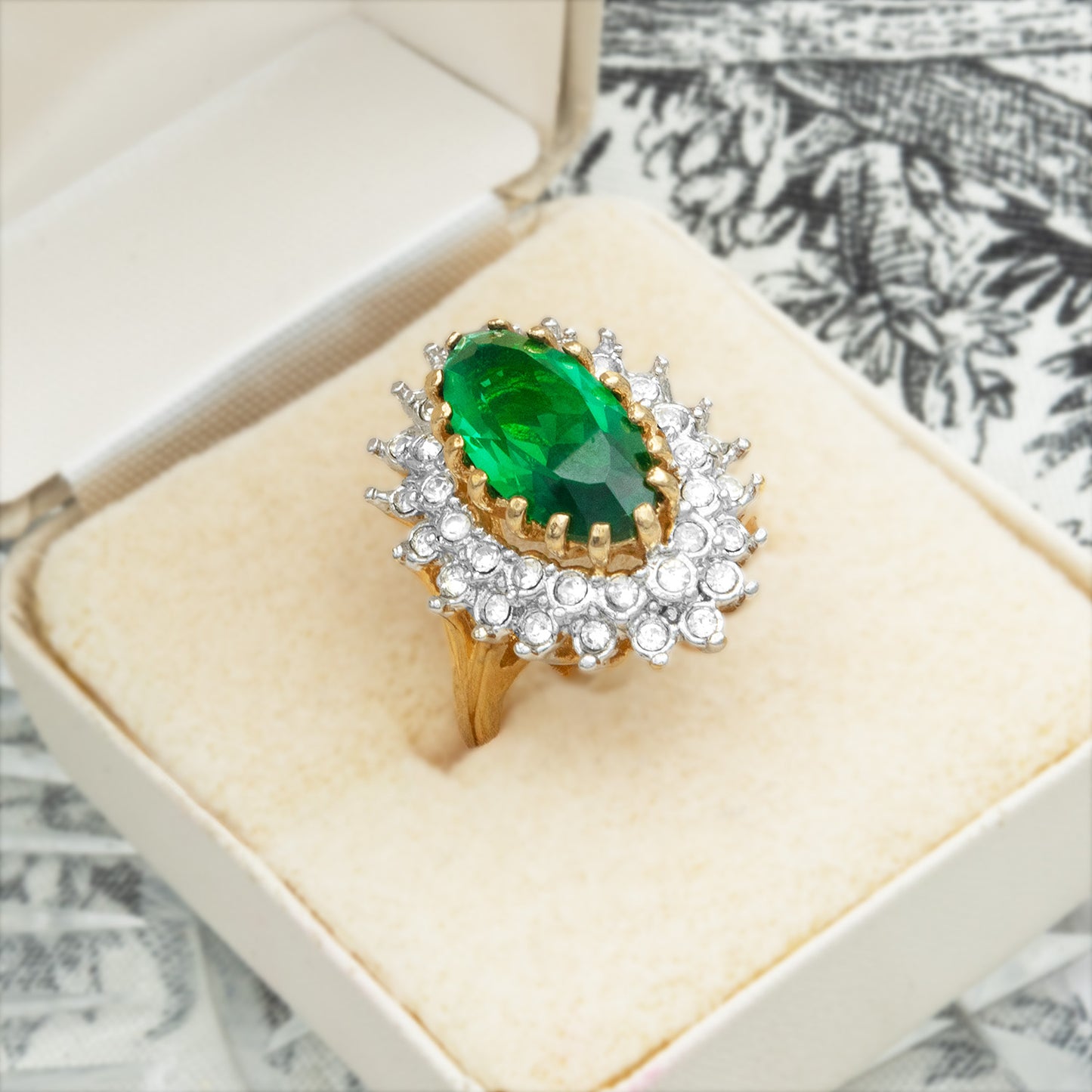 Vintage Ring Austrian Crystal Cocktail Ring 18k Yellow or White Gold Electroplated Antique Womans Jewelry