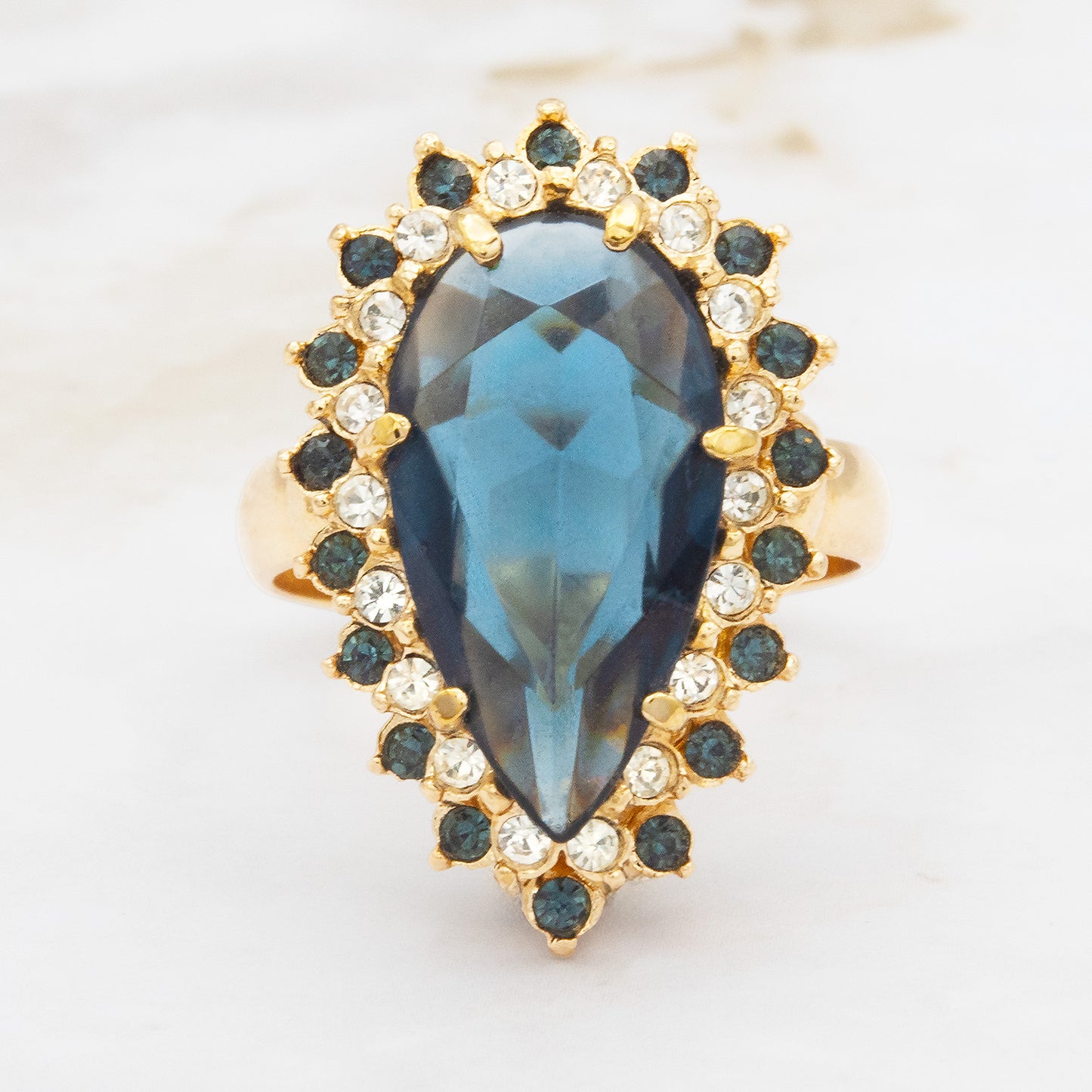 Victorian Style Ring Austrian Crystals 18k White or Yellow Gold Cocktail Ring Antique Womans #R212