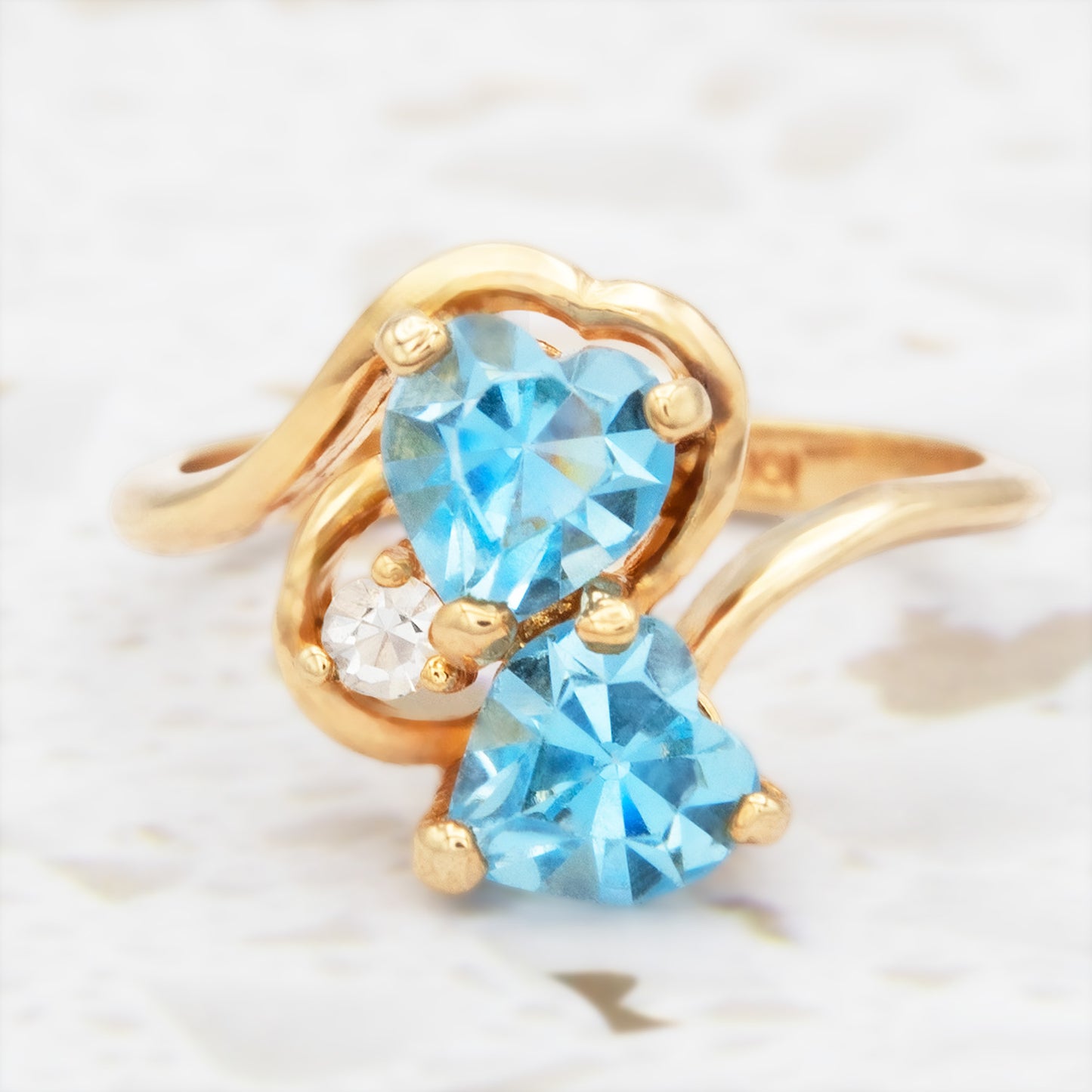 Vintage Ring Cubic Zirconia Double Heart Ring 18k Gold Antique Womans Handmade Jewelry R2342