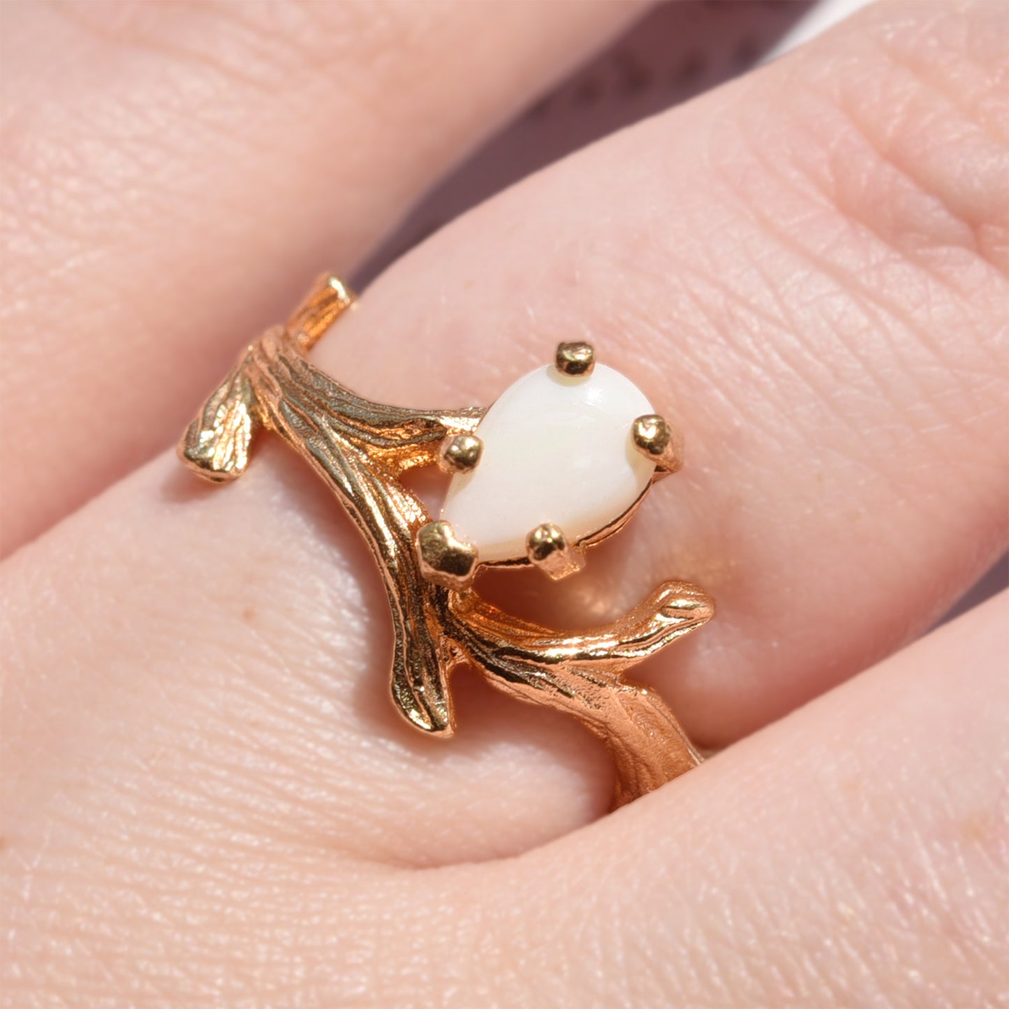 Vintage Ring Pear Shaped Genuine Opal, Jade, or Cubic Zirconia 18k Gold Twig Style Engagement Ring