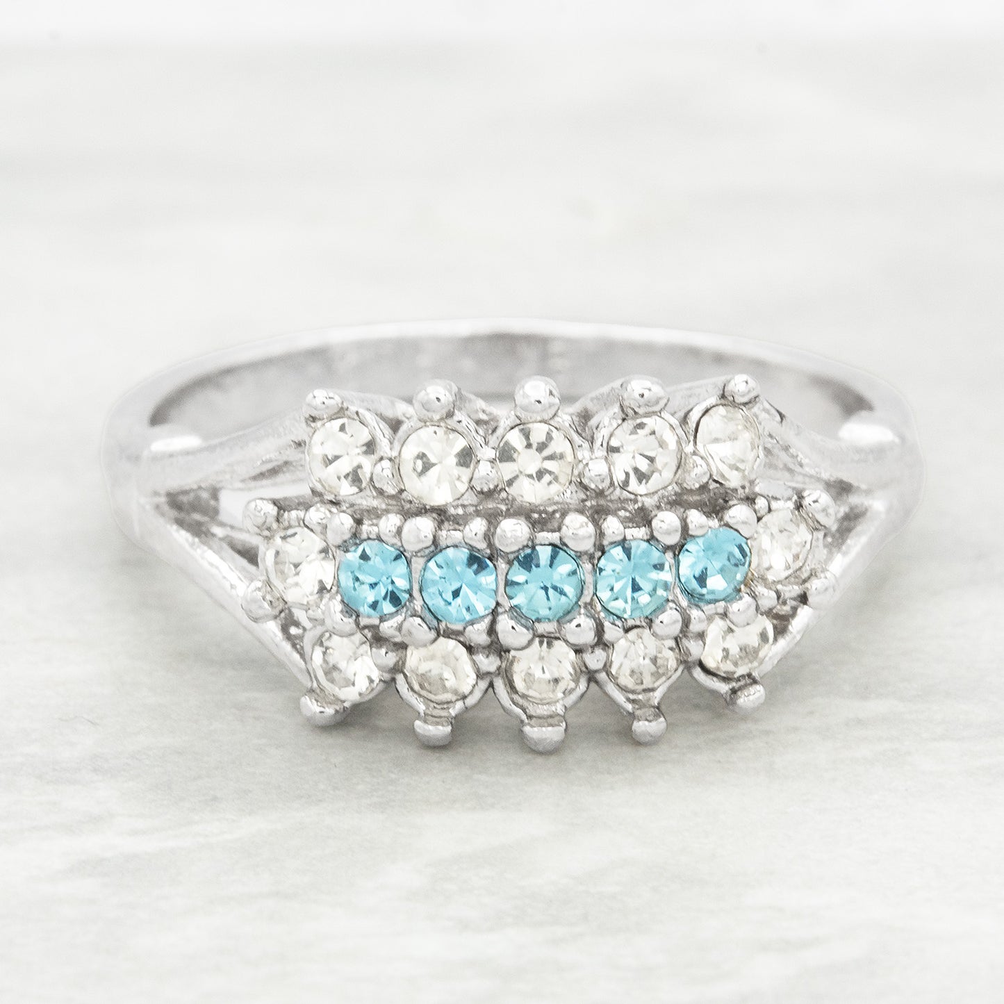 Vintage Austrian Crystal Cocktail Ring 18k Gold Electroplated Womans Jewelry