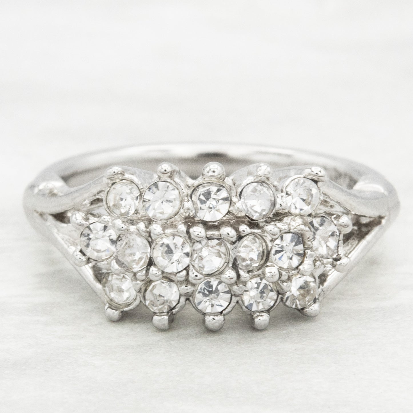Vintage Austrian Crystal Cocktail Ring 18k Gold Electroplated Womans Jewelry