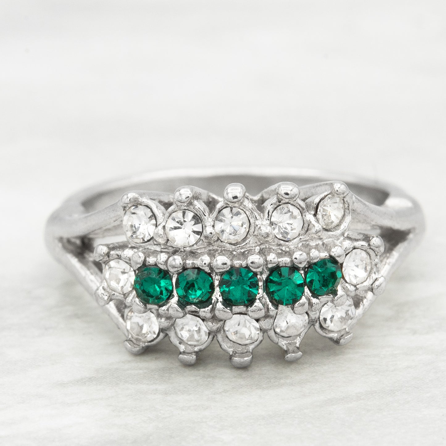 Vintage Austrian Crystal Cocktail Ring 18k Gold Electroplated Womans Jewelry