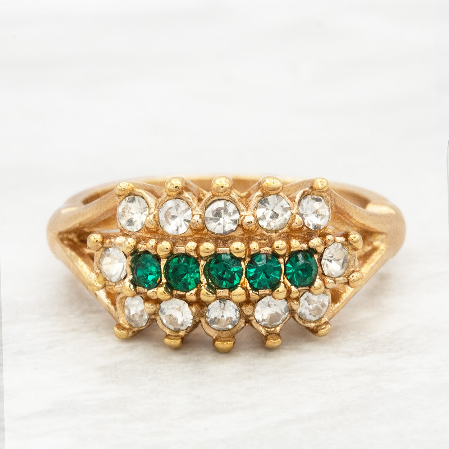 Vintage Austrian Crystal Cocktail Ring 18k Gold Electroplated Womans Jewelry