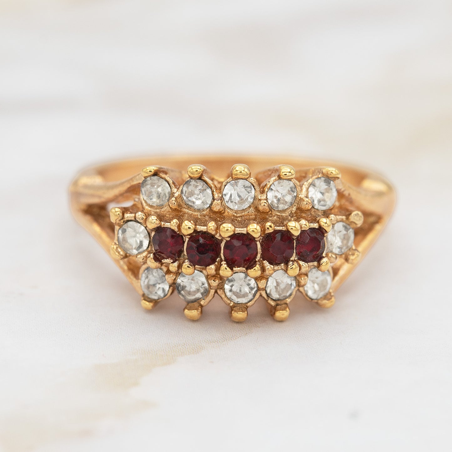 Vintage Austrian Crystal Cocktail Ring 18k Gold Electroplated Womans Jewelry