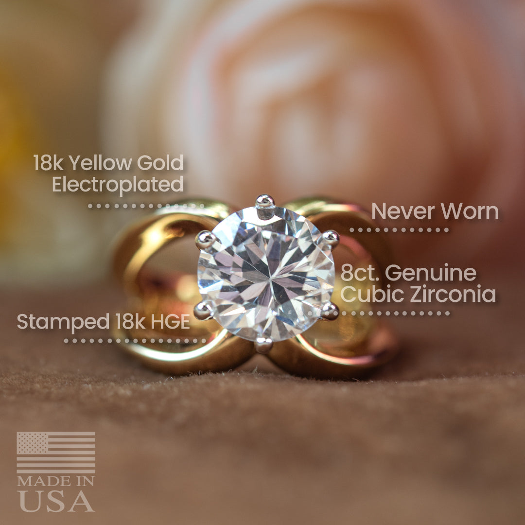 Women's Vintage 8 ct. Marquise Cut Cubic Grade AAAAA Zirconia Solitaire Engagement Style Ring 18KT Gold Electroplated