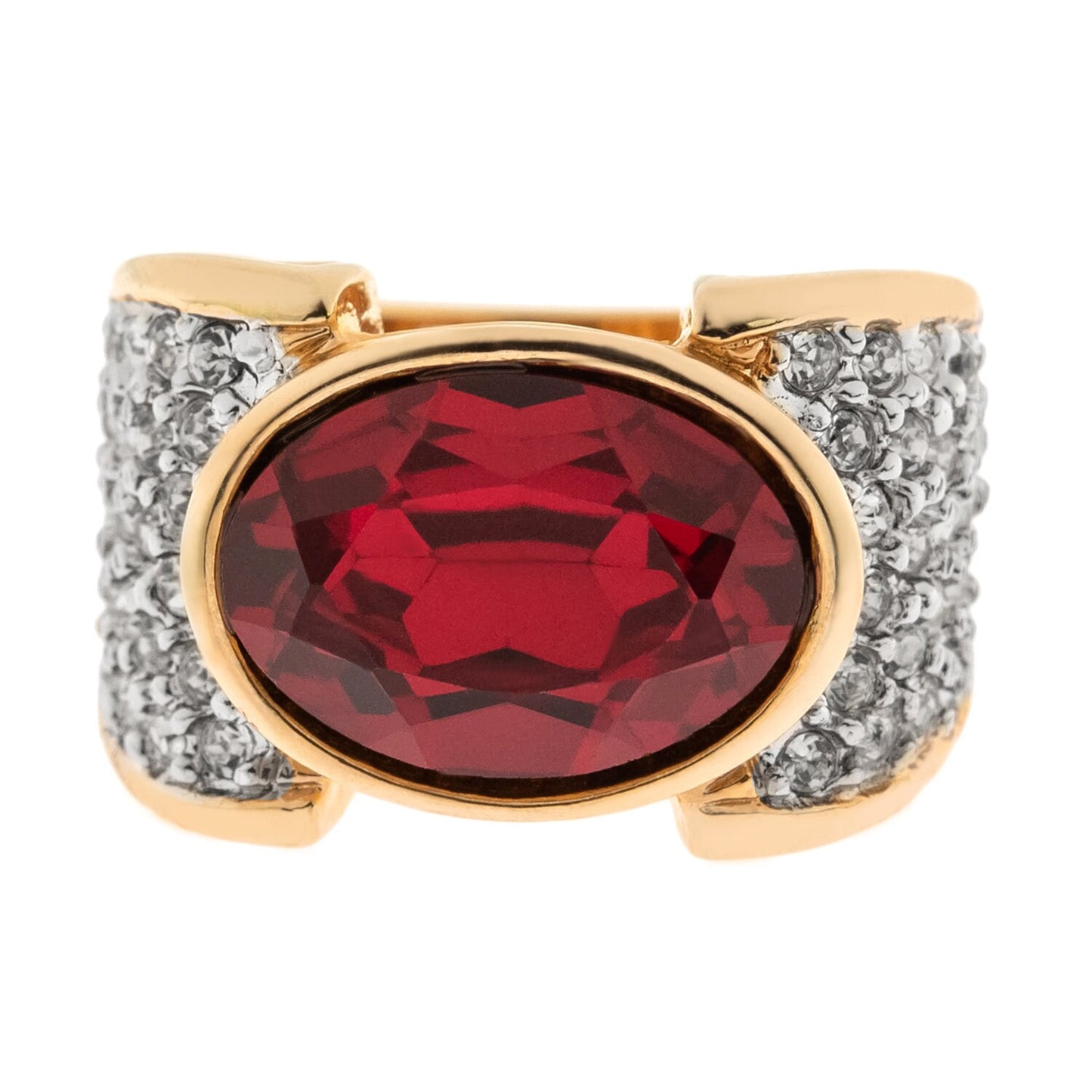 Women's Vintage Ring Genuine Stones, Austrian Crystals Cocktail Ring 18k Yellow Gold Electroplated R1934