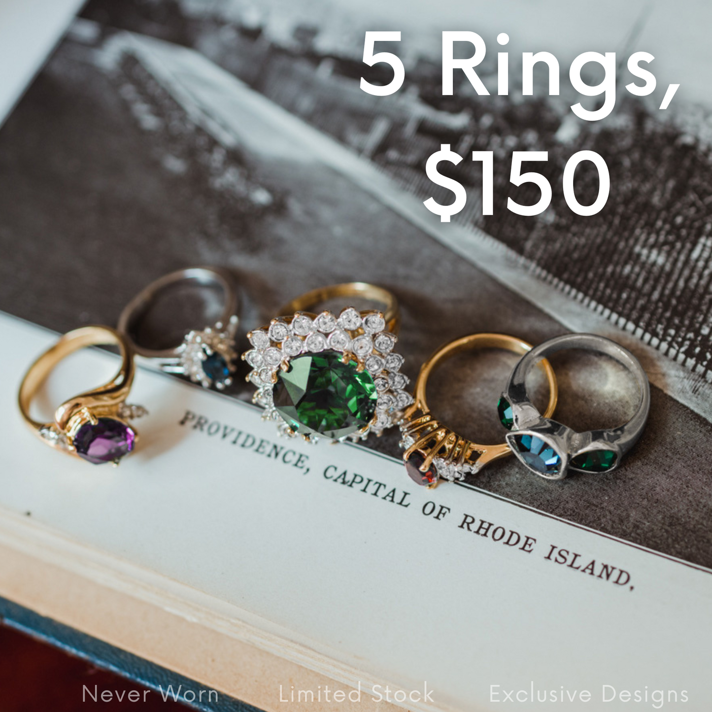 FIVE FOR ONE -Mix of 5 Vintage/Antique Rings for Women We Select Per Your Specifications Made in America - Bulk Pack