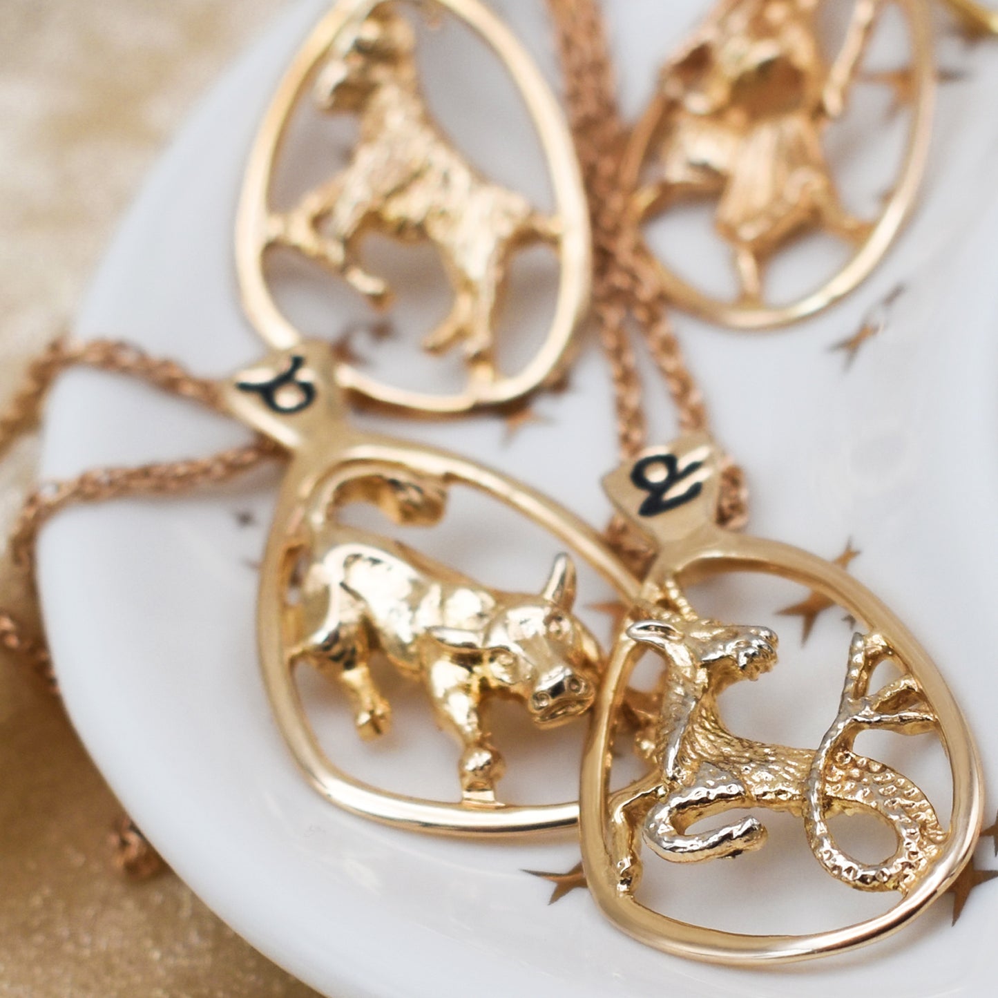 Vintage Gold Astrology Zodiac Pendant Necklace