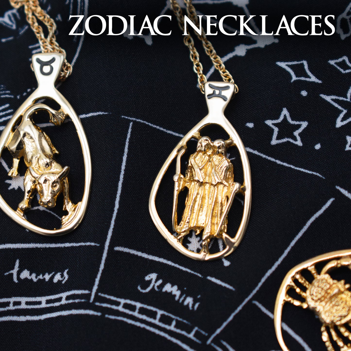 Vintage Gold Astrology Zodiac Pendant Necklace