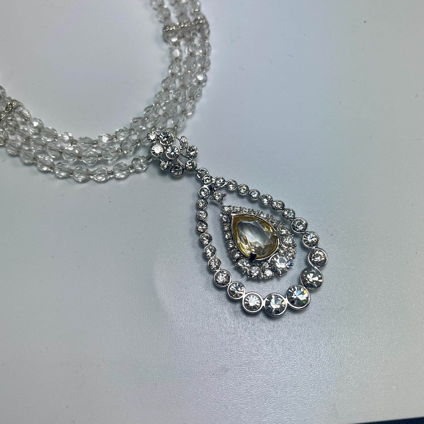 Vintage Oscar De La Renta Beautiful 16" Yellow & ClearAustrian Crystal Necklace Antique Jewelry Designer Antique Jewelry for Women Bride