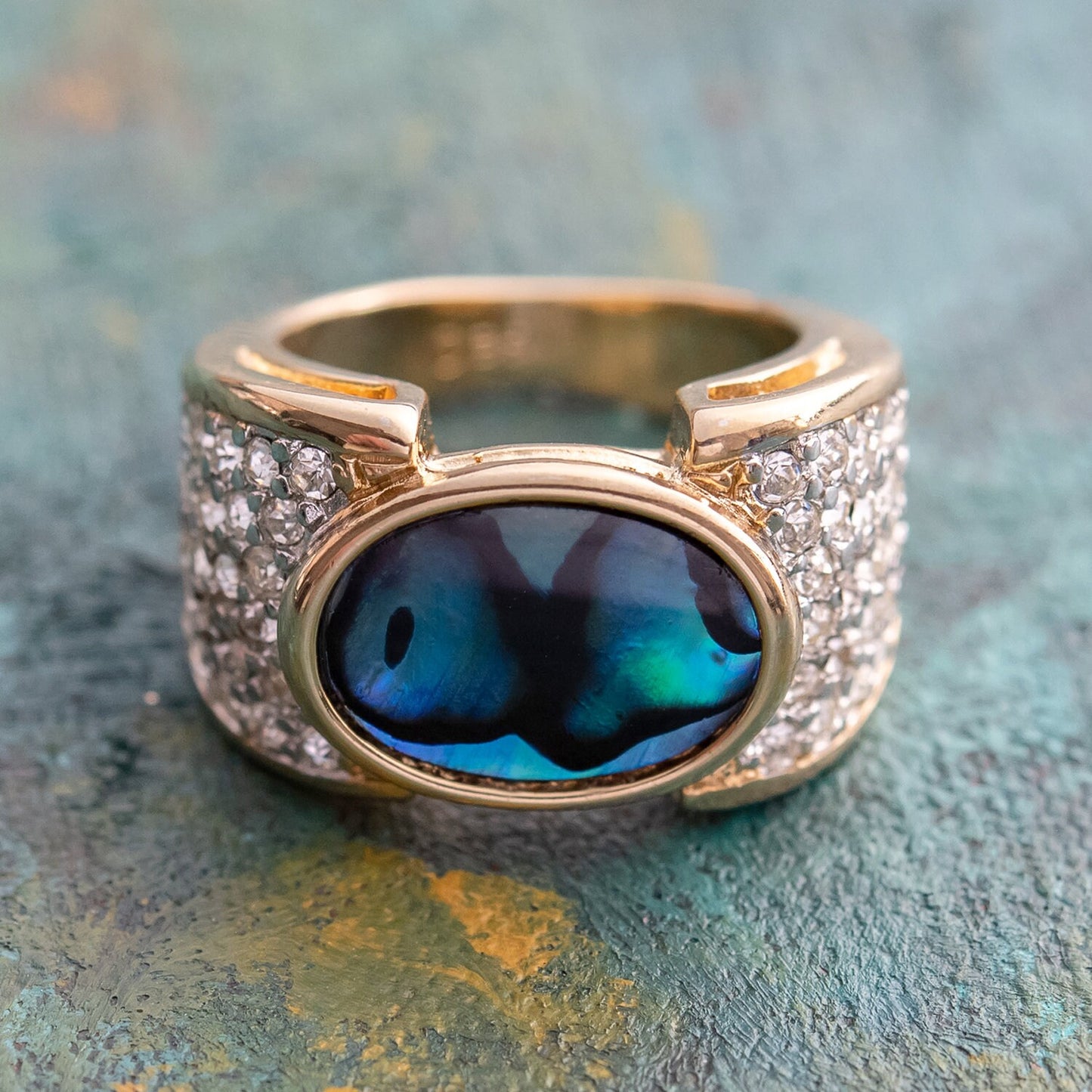 Women's Vintage Ring Genuine Stones, Austrian Crystals Cocktail Ring 18k Yellow Gold Electroplated R1934