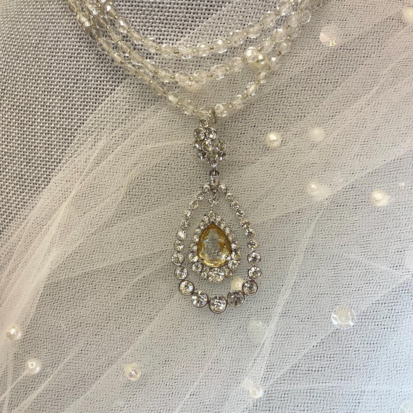 Vintage Oscar De La Renta Beautiful 16" Yellow & ClearAustrian Crystal Necklace Antique Jewelry Designer Antique Jewelry for Women Bride