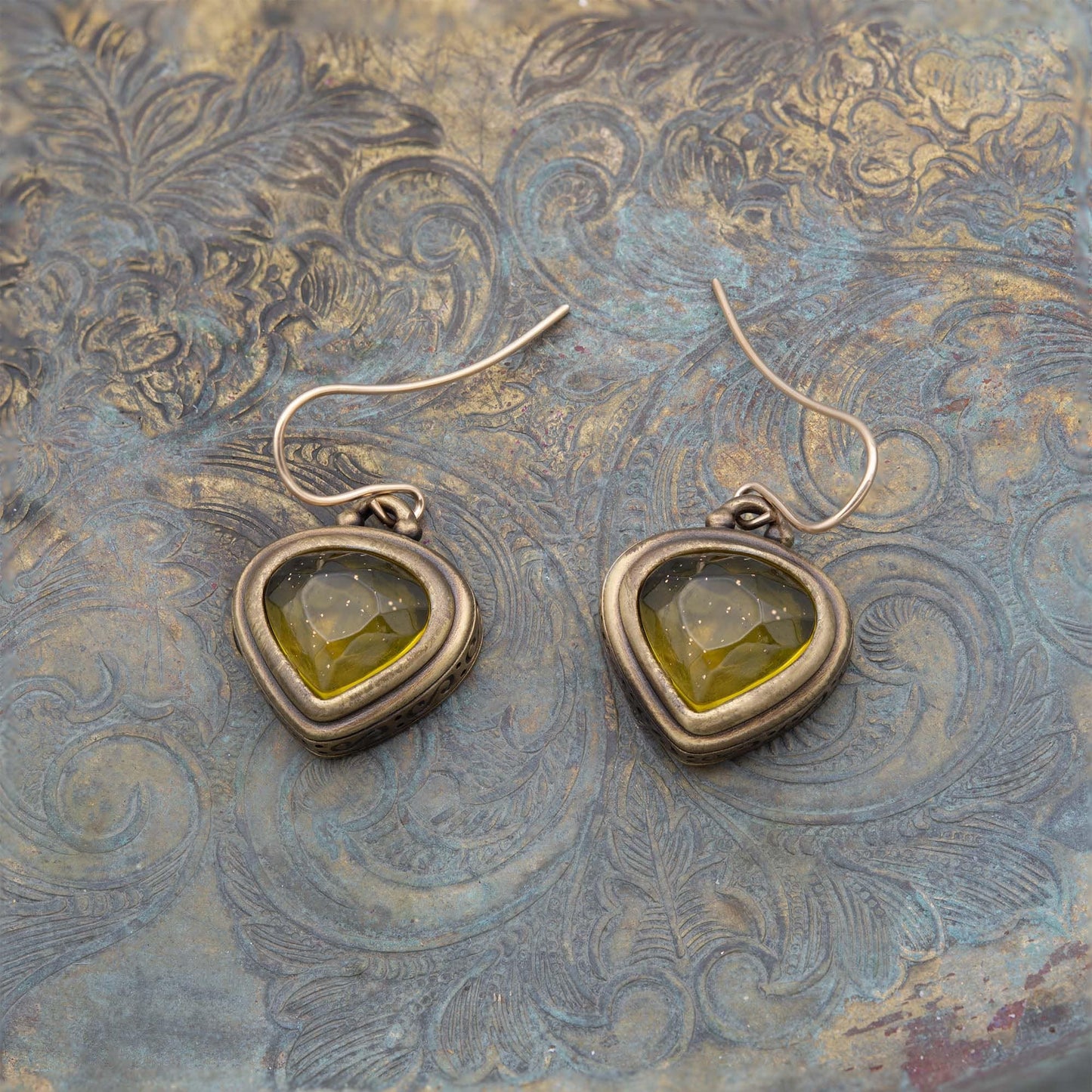 Vintage Oscar De La Renta Antique Brushed Gold Bead Dangle Post Earrings #OSE-2406