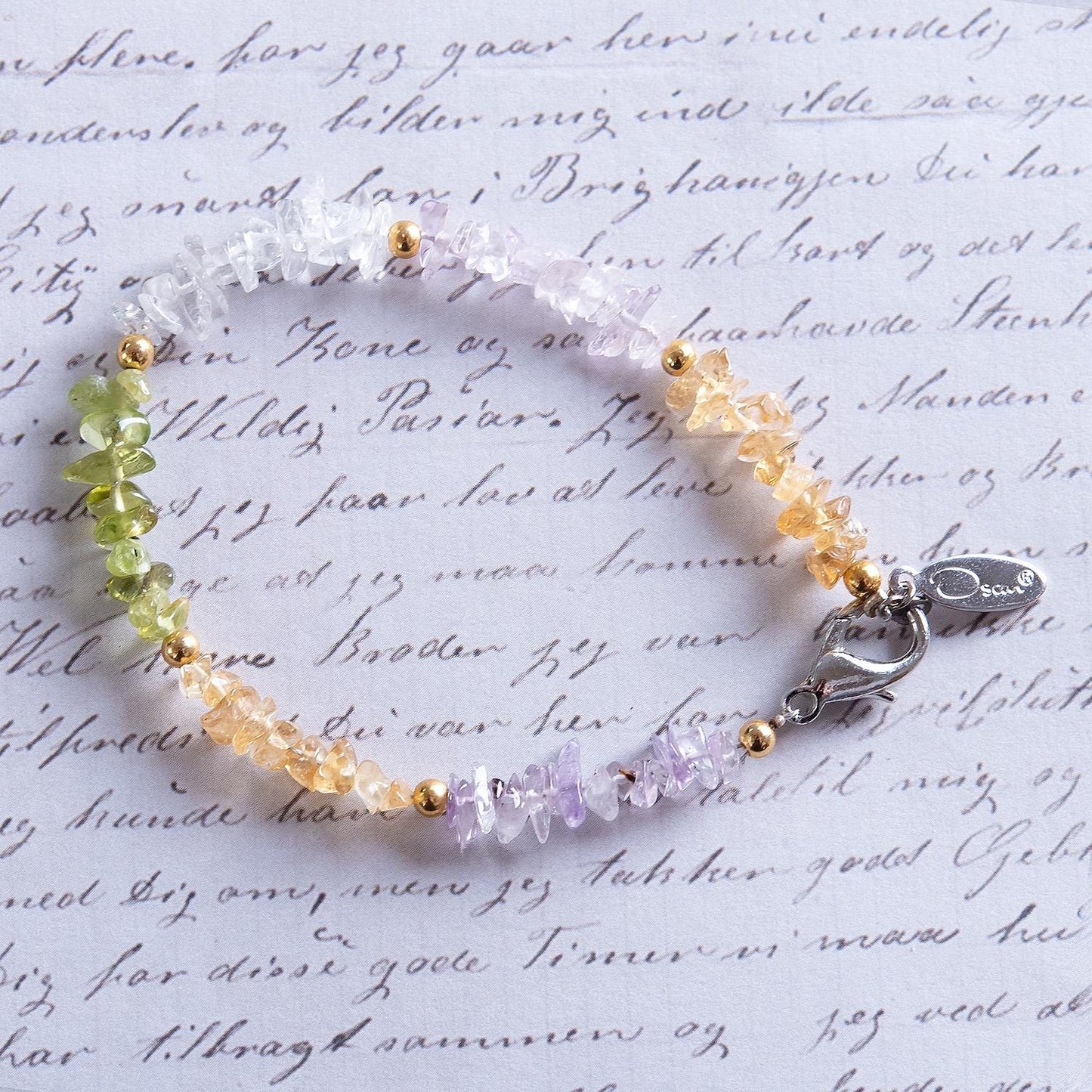 Vintage Oscar De La Renta Semi Precious Stone Bracelet Multi Stone Lightweight Layering Designer