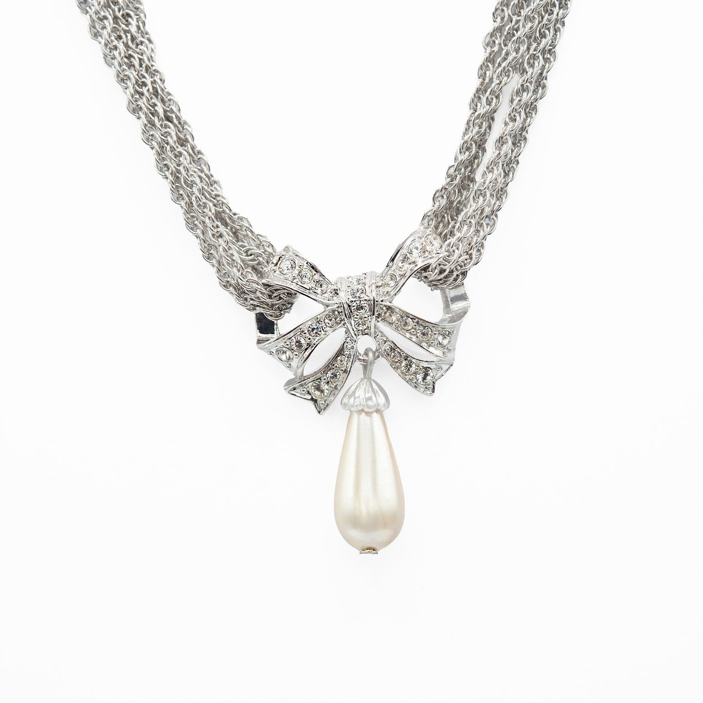 Vintage Oscar De La Renta Beautiful 16" Crystal and Pearl Necklace Antique Bridal with 3" Ex Signed Designer Antique Jewelry for Women Bride
