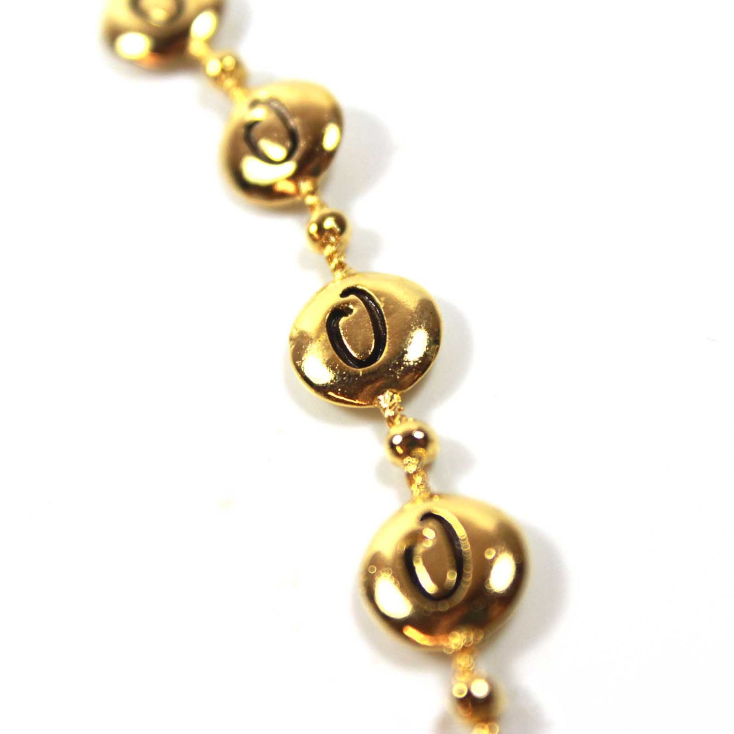 Vintage Oscar De La Renta 15 Inch Gold Tone "O" Insignia Beaded Chain Necklace S Hook with Extender #OS121