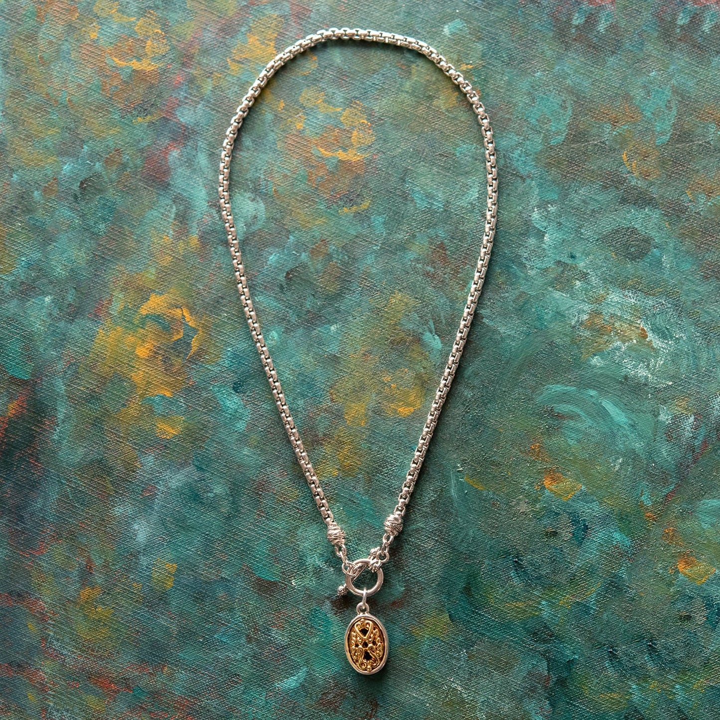 Vintage Oscar De La Renta 16 Inch Yellow and White Gold Tone Pendant Necklace #OSN-445-WY