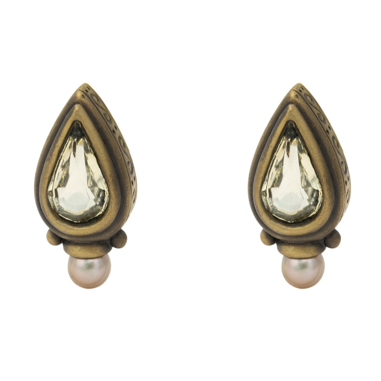 Vintage Oscar De La Renta Peridot Crystal and Pearl Post Earrings #OSE-650-GP