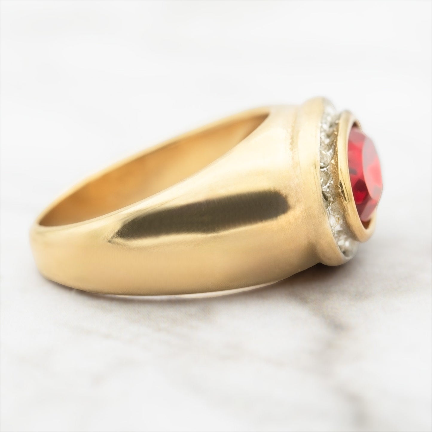 Vintage Ring Ruby Clear Austrian Crystals 18k Gold Polished Finish Womans Antique Rings For Women
