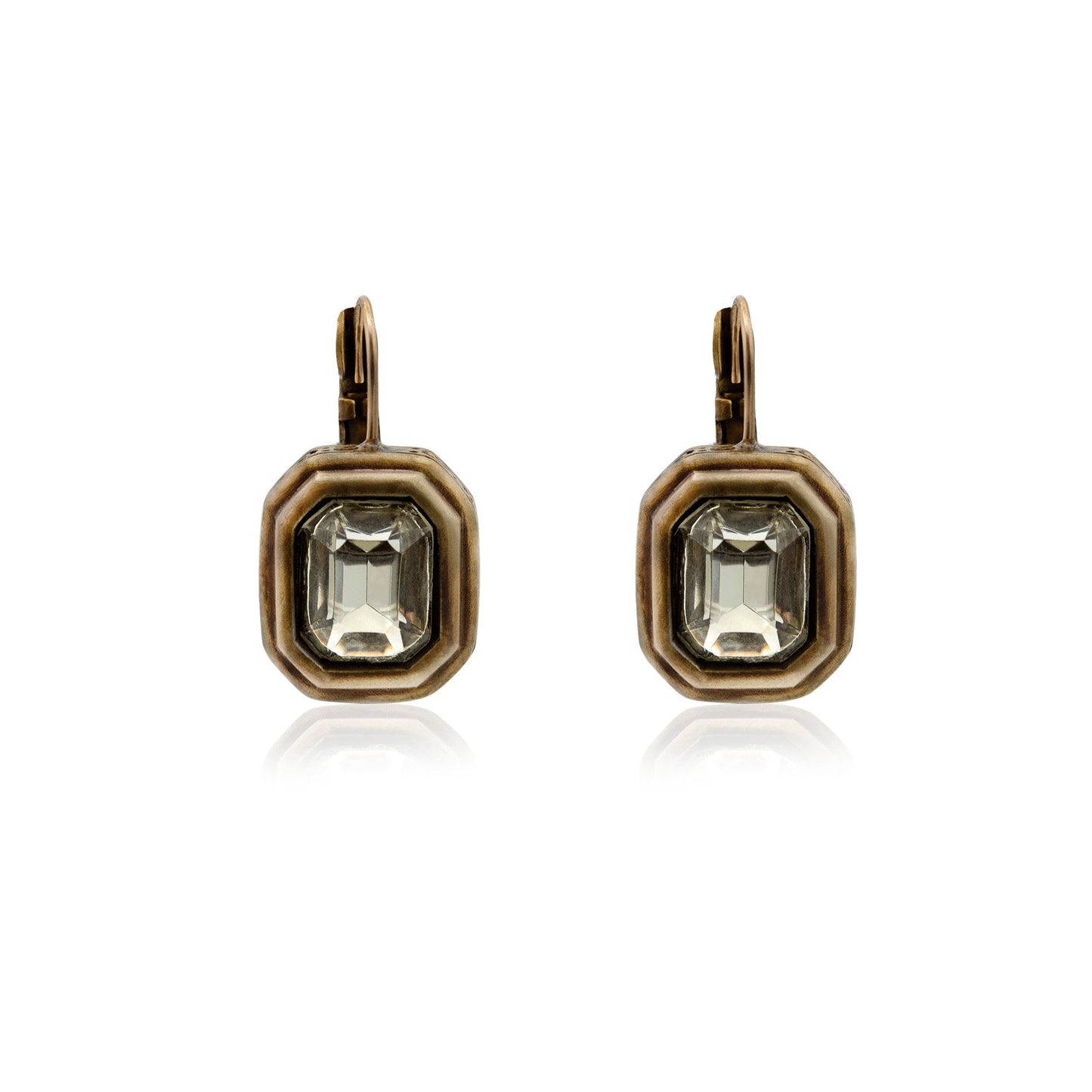 Vintage Oscar De La Renta Clear Light Peridot Crystal Antique Brushed Gold Lever Back Earrings #OSE-240