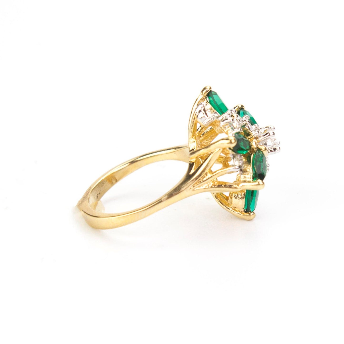Vintage Ring Aquamarine and Clear Swarovski Crystals 18k White Gold Unique Cluster Antique Womans #R1863-AQW Size: 4