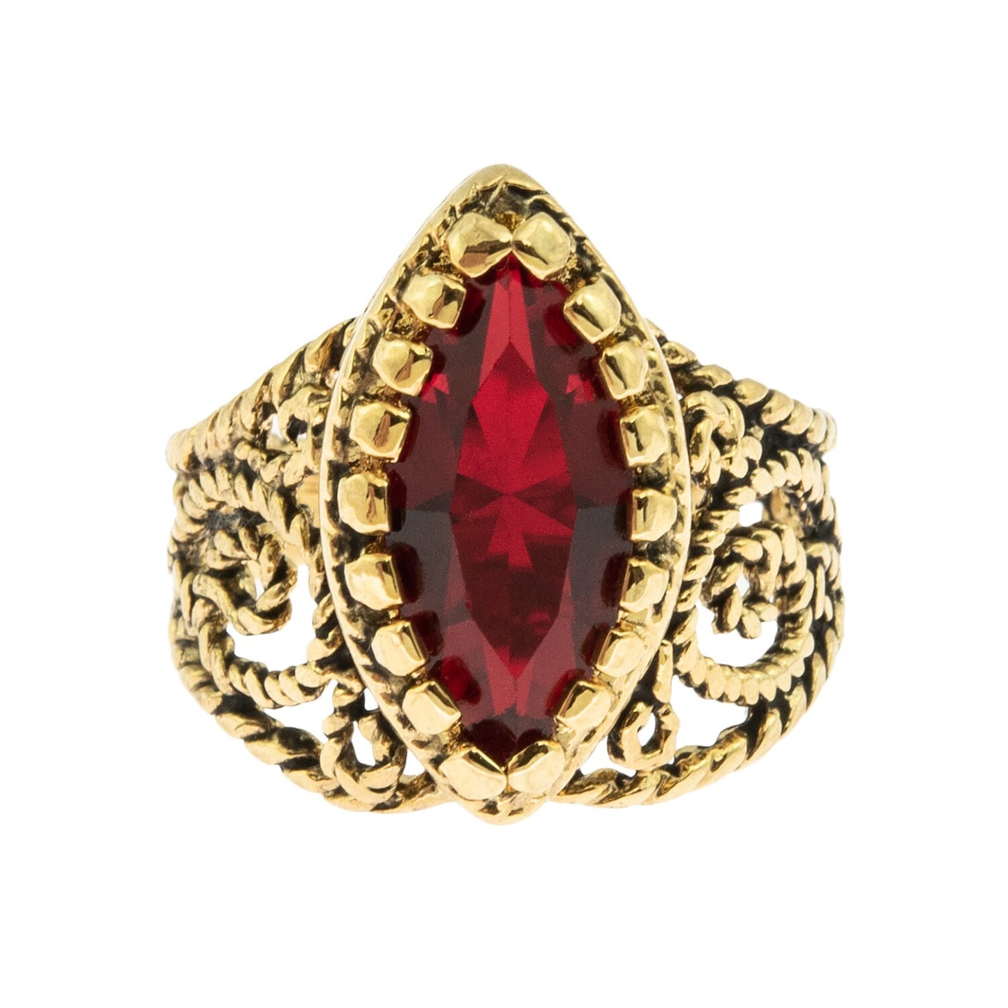 Vintage Ring Austrian Crystal Antique 18k Gold Filigree Edwardian Style Womans Victorian Jewelry R1444