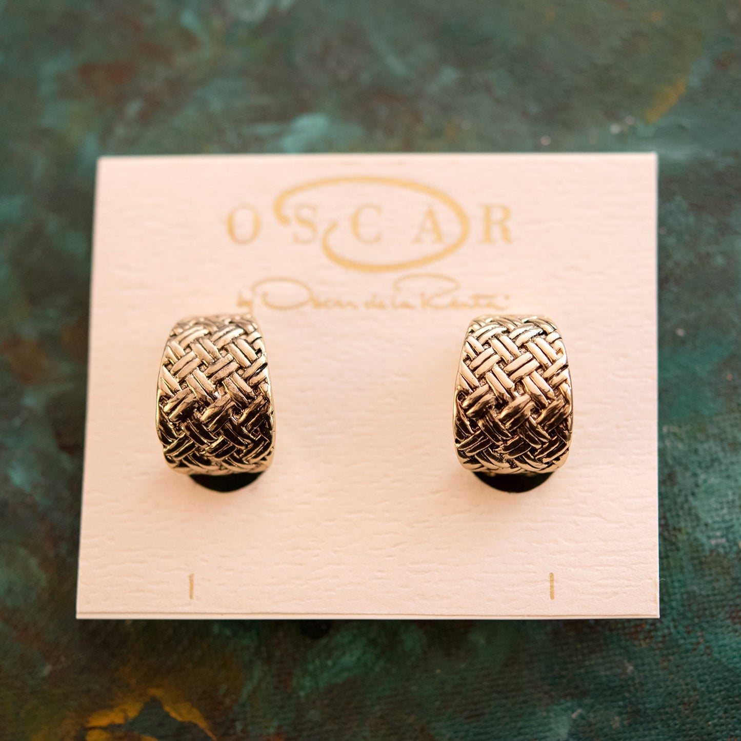 Vintage Oscar de la Renta Clip Earrings Antique Yellow Gold Basket Weave Design