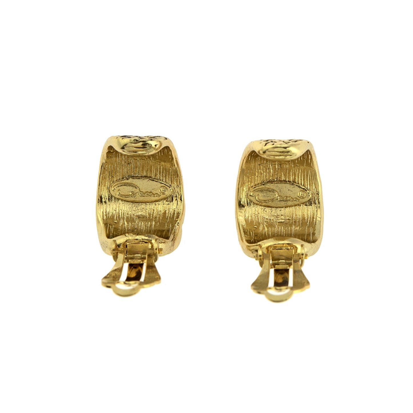 Vintage Oscar de la Renta Clip Earrings Antique Yellow Gold Basket Weave Design