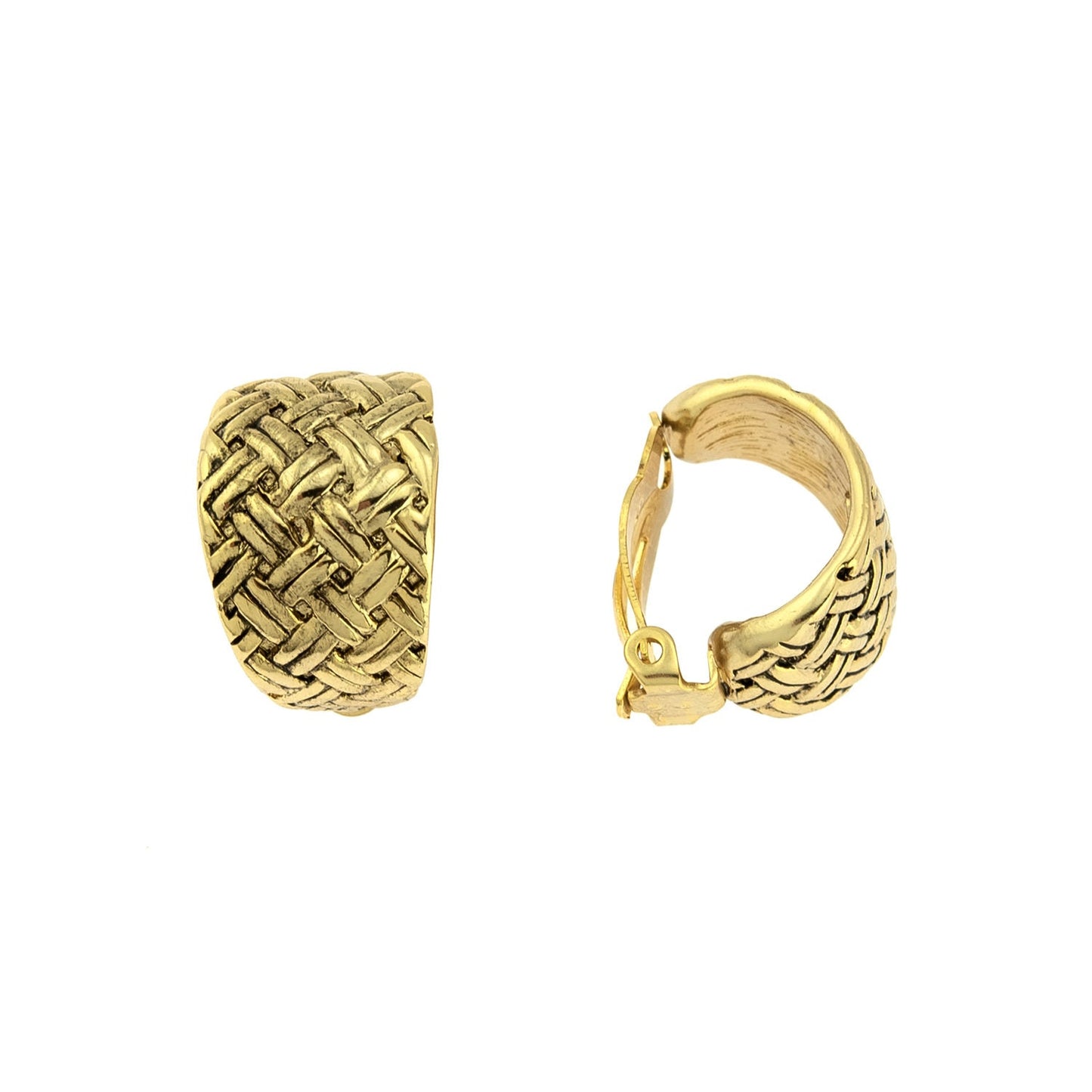 Vintage Oscar de la Renta Clip Earrings Antique Yellow Gold Basket Weave Design