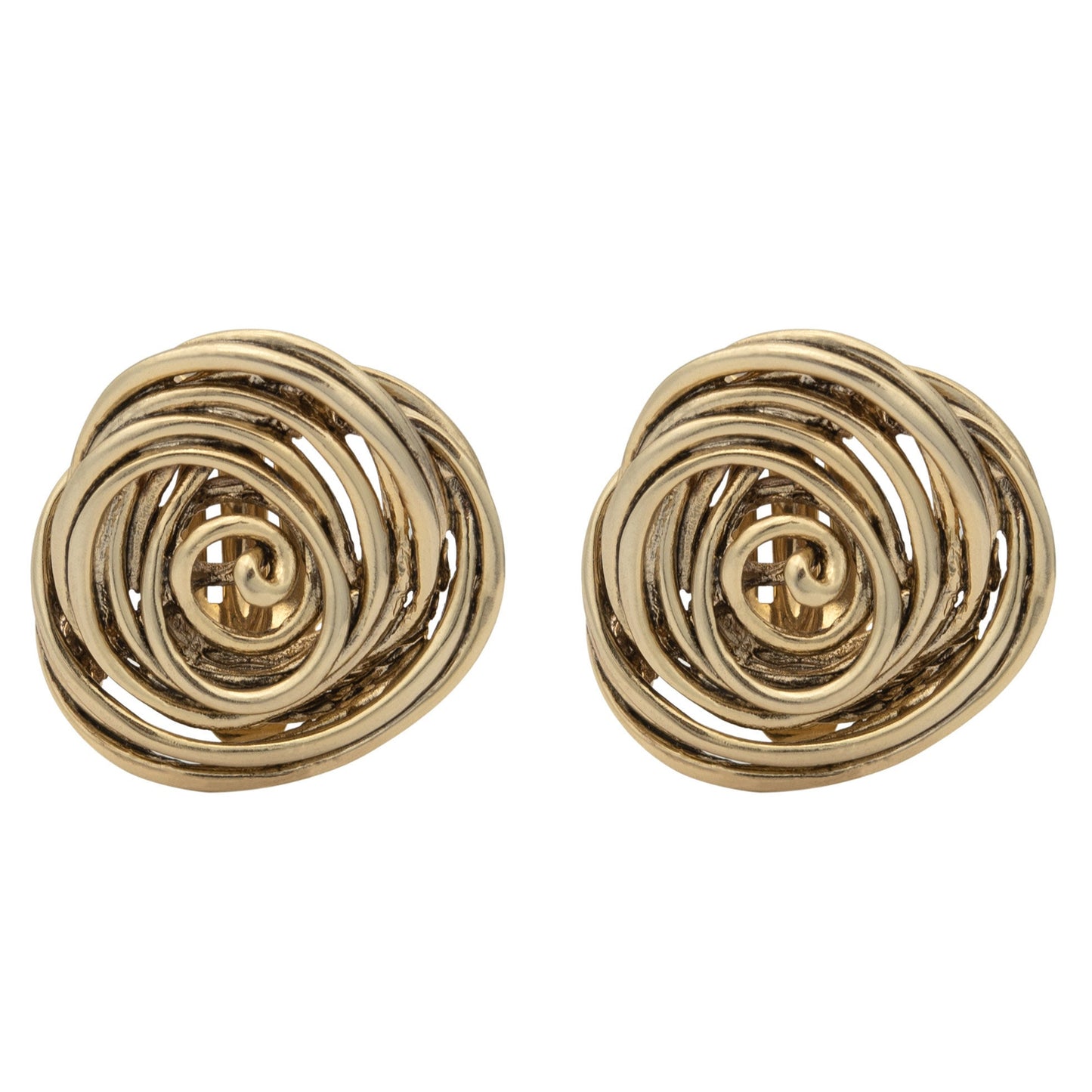 Vintage Oscar de la Renta Clip Earrings Antique Gold Tone Swirl Button Design OSE-300-GC