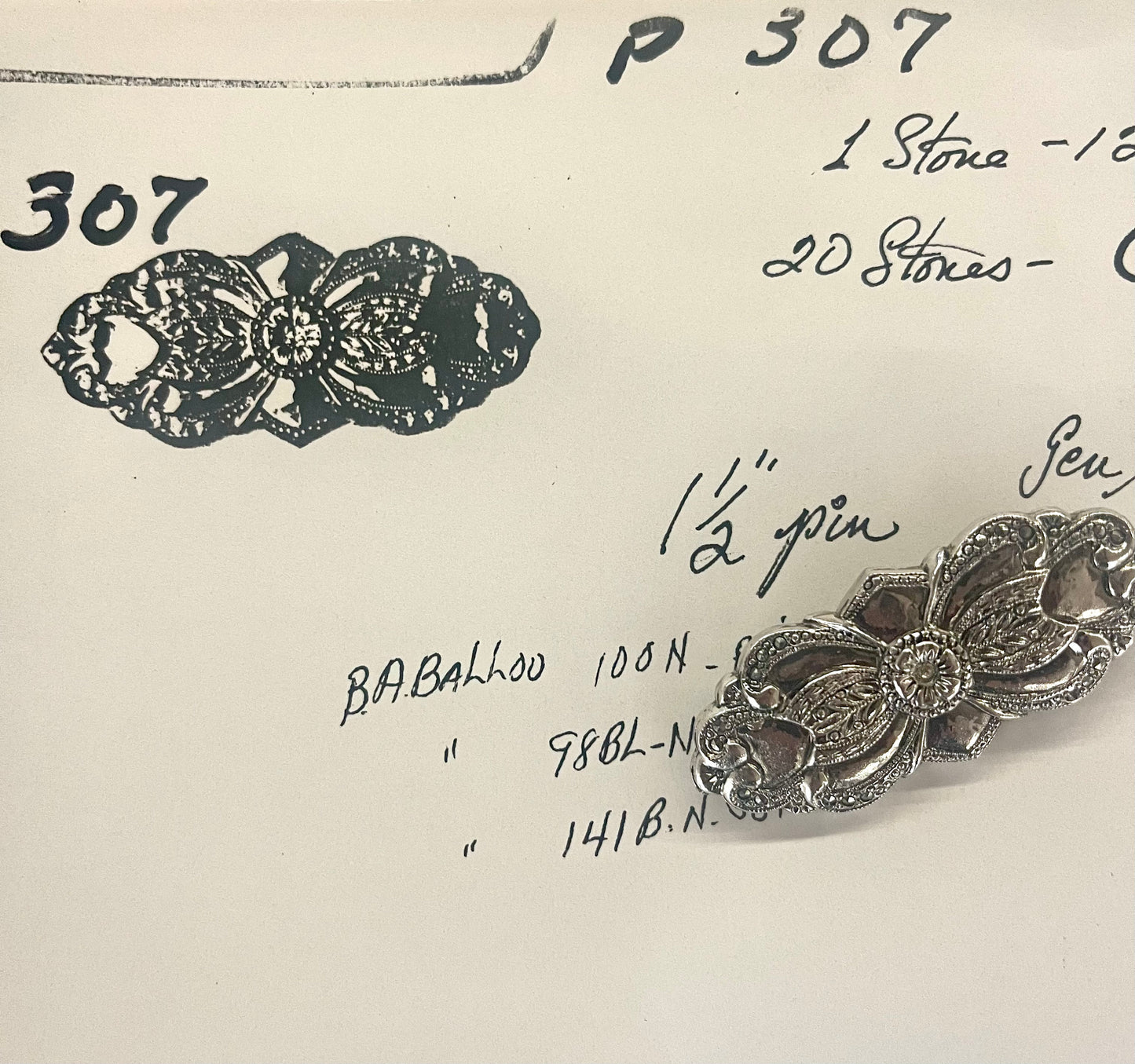 Vintage Brooch Victorian Era Pin Design Diamond Chip Stone with 20 Genuine Marcasite Stones, 18kt White Gold Electroplated Antique Design