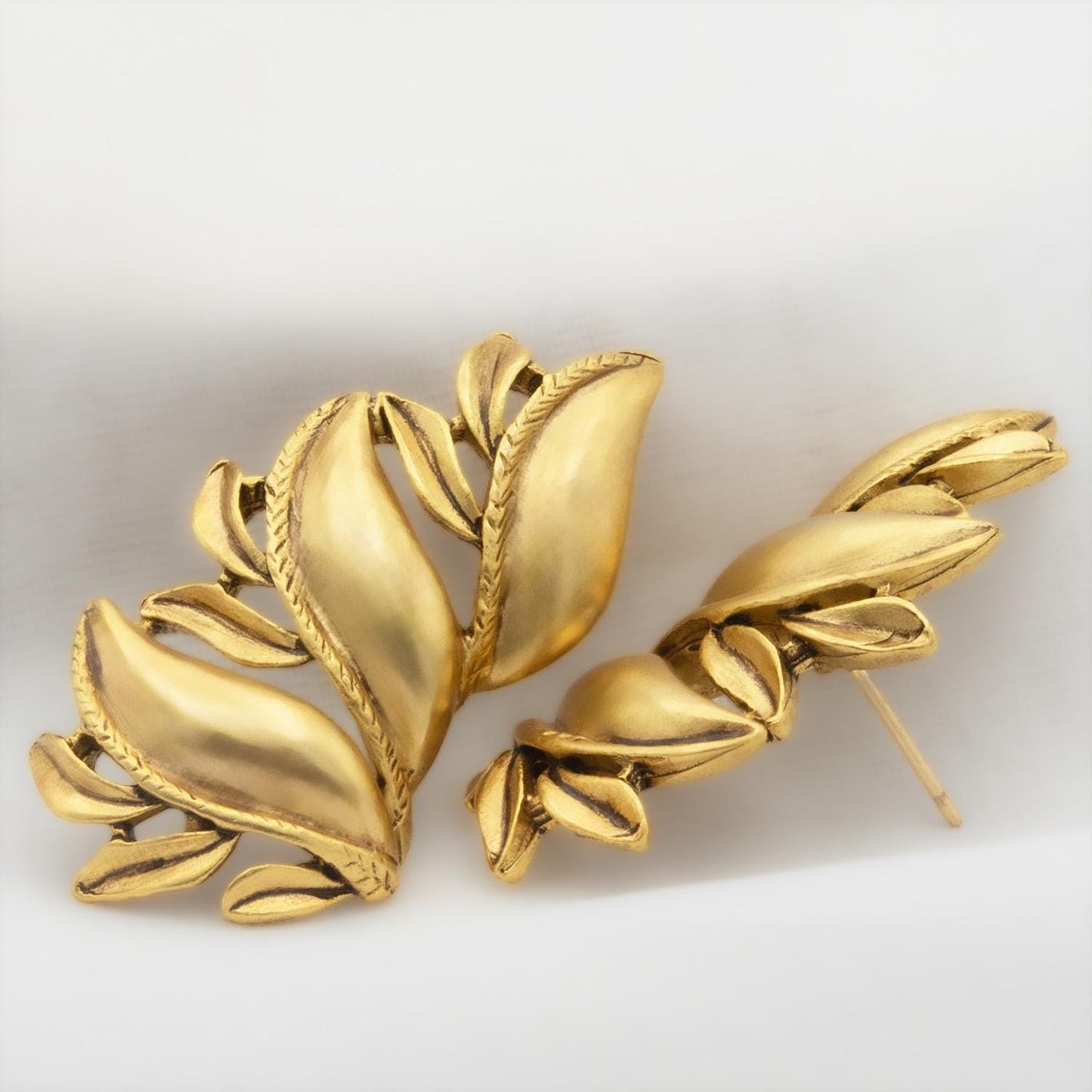 Vintage Earrings Oscar de la Renta Signed Antique Matte Gold Tone Estate Earring Womans Designer Pierced Post Earrings