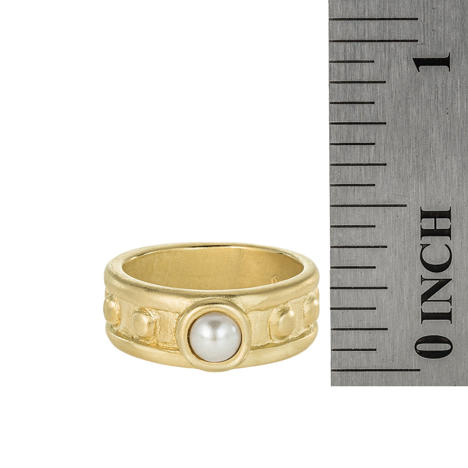 Vintage 1970's Glass Pearl Ring 18k Brushed Yellow Gold Electroplated Made in USA