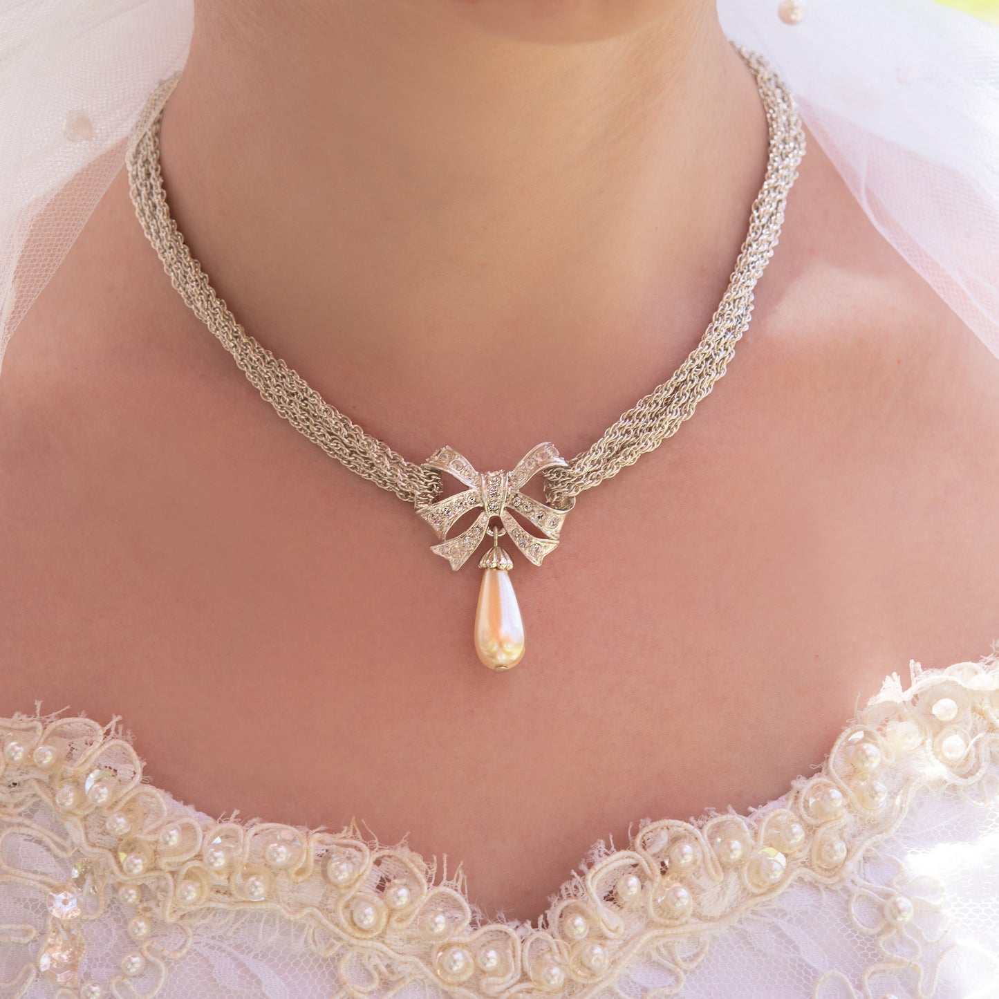 Vintage Oscar De La Renta Beautiful 16" Crystal and Pearl Necklace Antique Bridal with 3" Ex Signed Designer Antique Jewelry for Women Bride