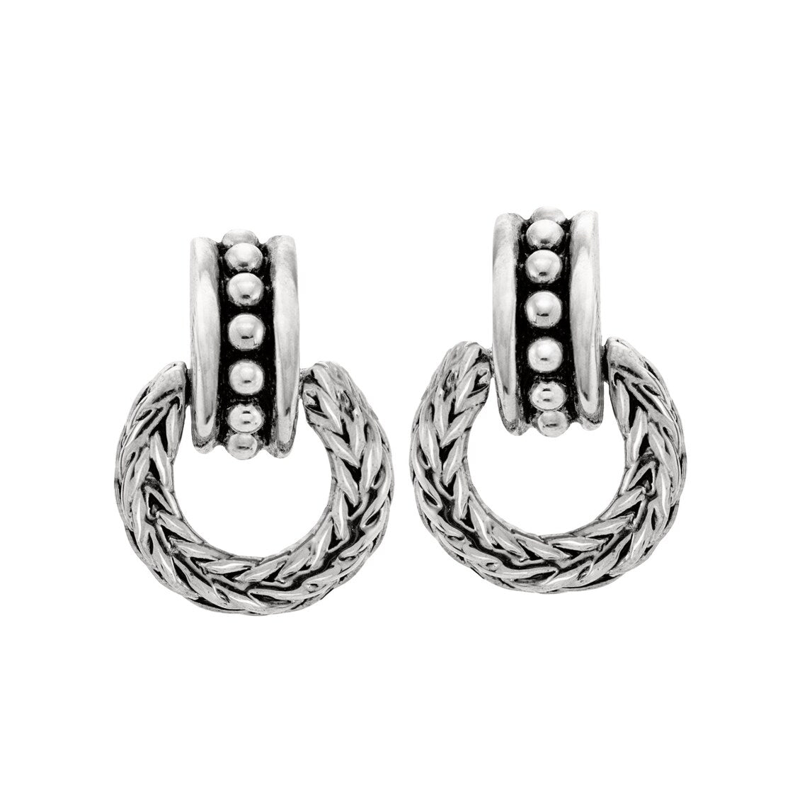 Vintage Oscar De La Renta Antiqued Gold Tone Braided Dangling Hoops Earrings