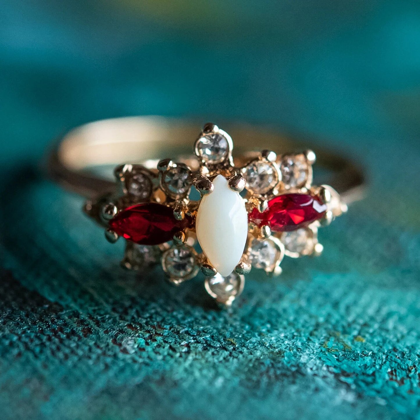 Vintage Ring Genuine Stone or Austrian Crystal Cluster 18k Yellow or White Gold Electroplated Made in USA