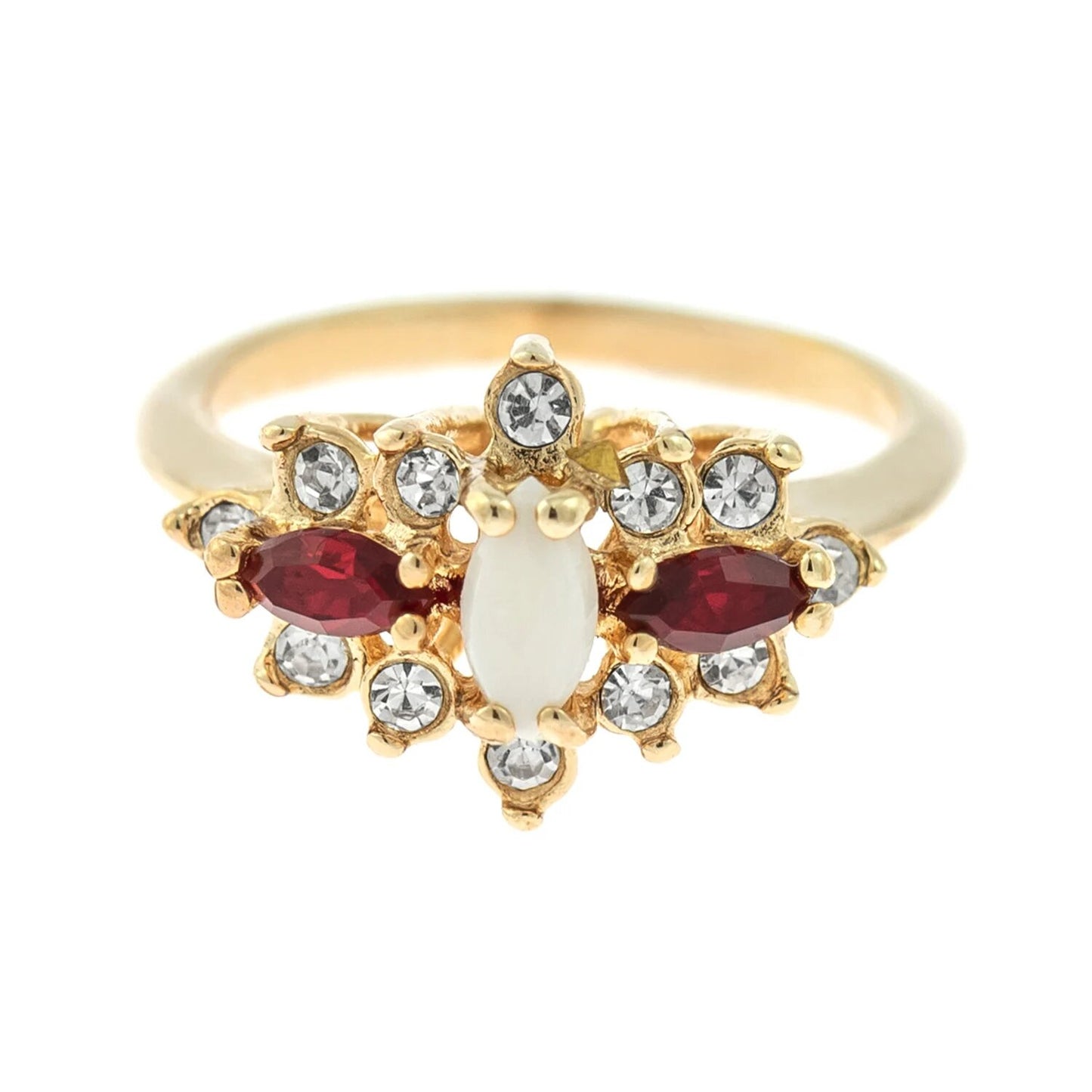 Vintage Ring Genuine Stone or Austrian Crystal Cluster 18k Yellow or White Gold Electroplated Made in USA