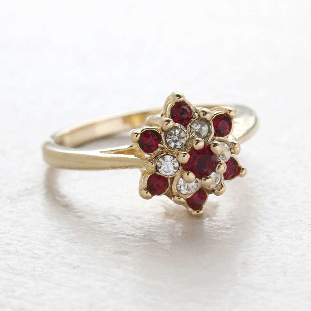 Vintage Ruby and Clear Austrian Crystal Star Ring 18k Yellow Gold Electroplated Made in the USA