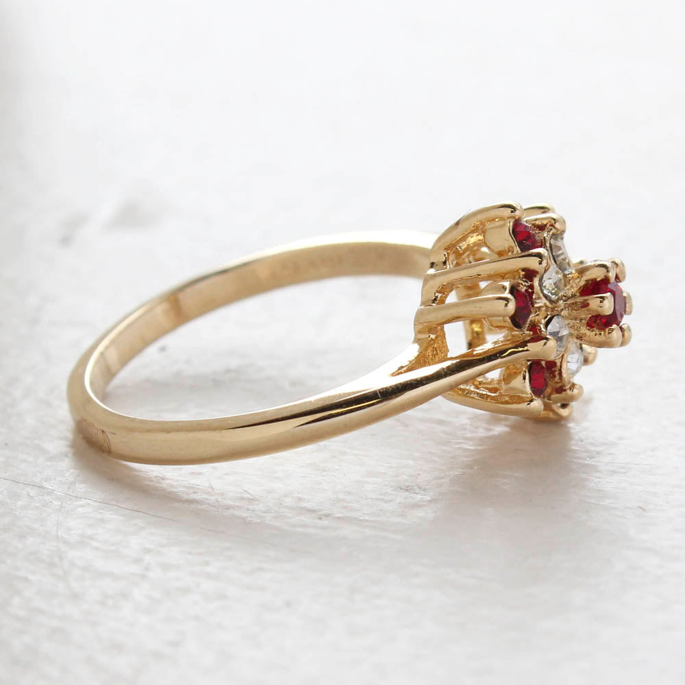 Vintage Ruby and Clear Austrian Crystal Star Ring 18k Yellow Gold Electroplated Made in the USA