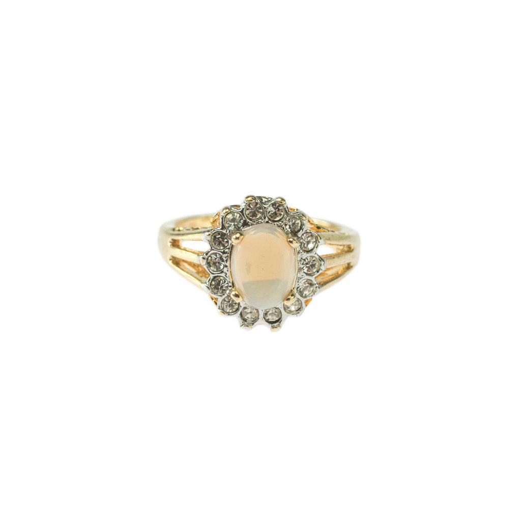Vintage Jewelry Genuine Stone or Crystal Surrounded by Clear Austrian Crystals Ring Made in the USA