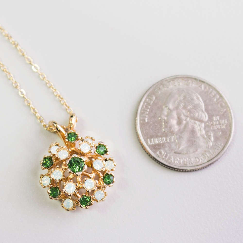 Vintage Opal Pendant Necklace with Tourmaline Austrian Crystals Made in the USA