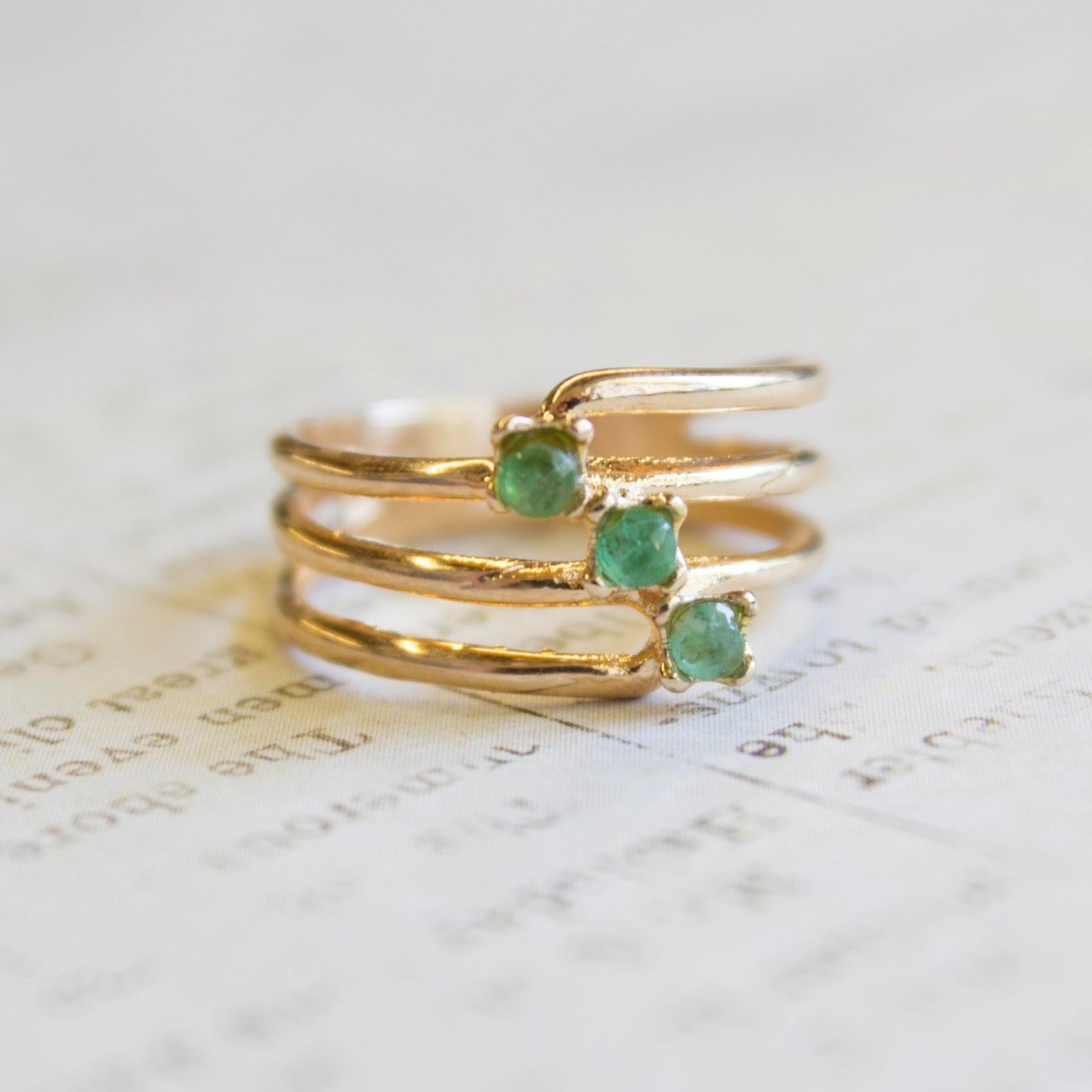 Vintage Genuine Stones 18k Yellow Gold Electroplated Ring Made in USA Antique Princess Rings