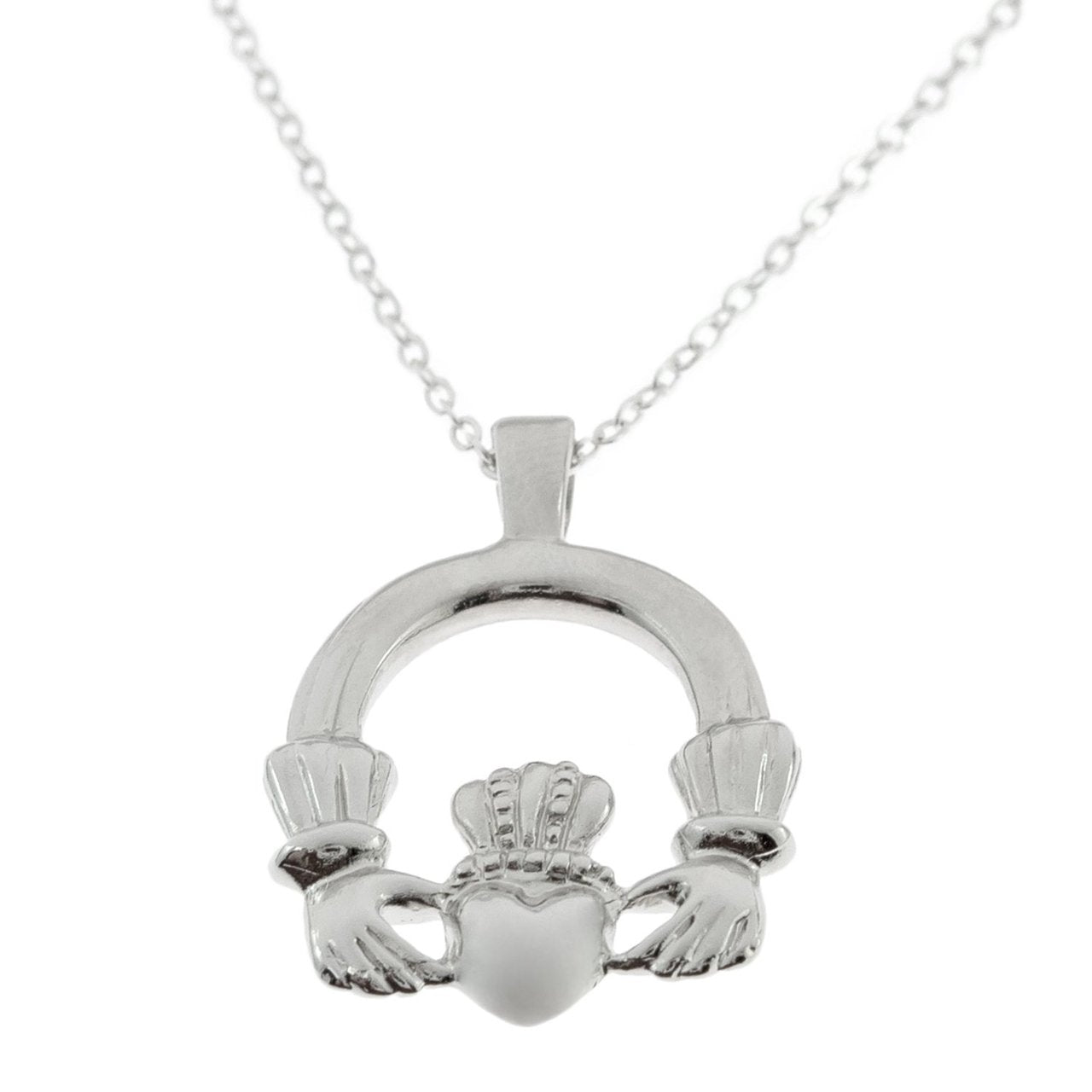 Vintage Claddagh Necklace 18k White Gold Electroplated Made in the USA