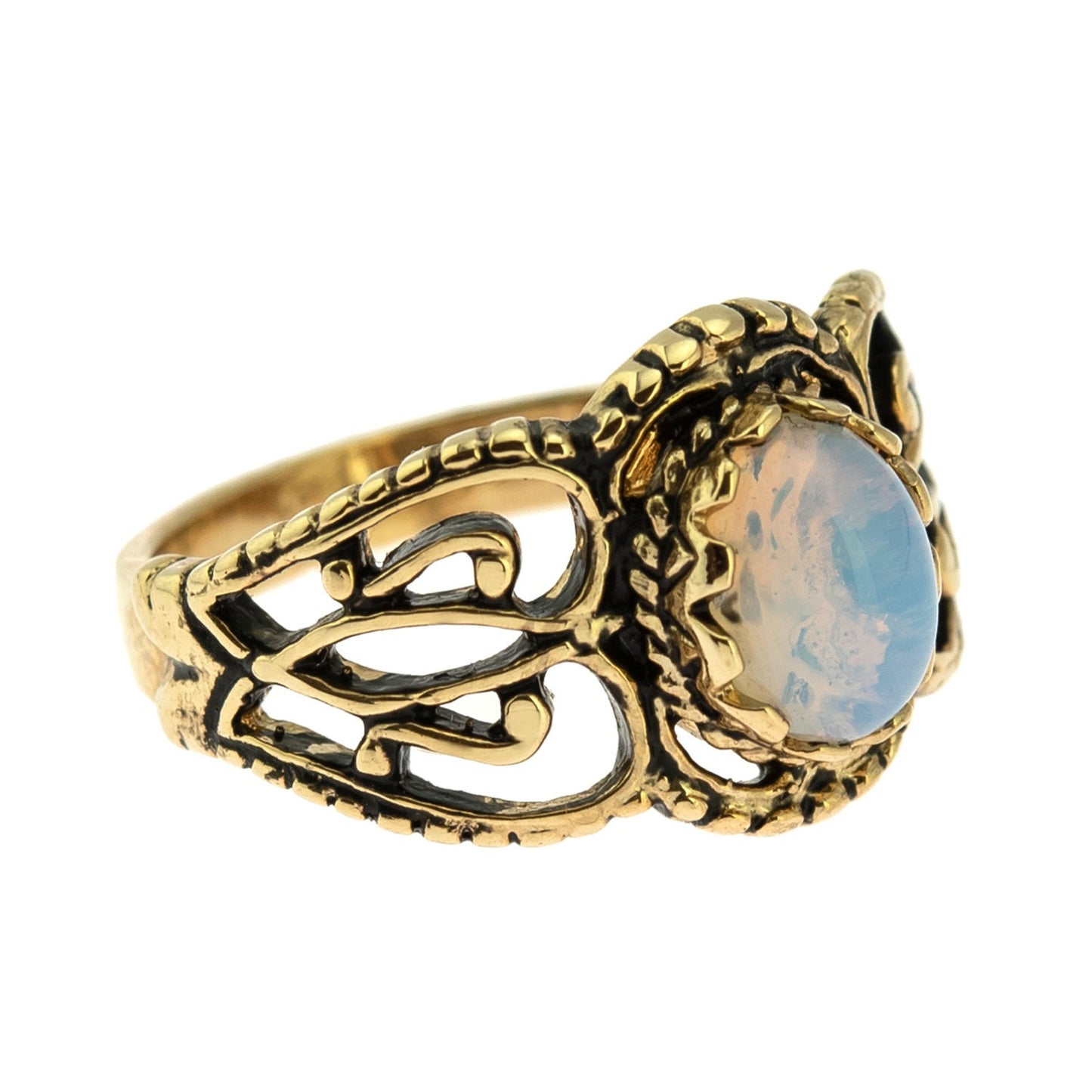 Vintage Jewelry Genuine Jade Ring Antiqued 18kt Yellow Gold Electroplated Made in the USA