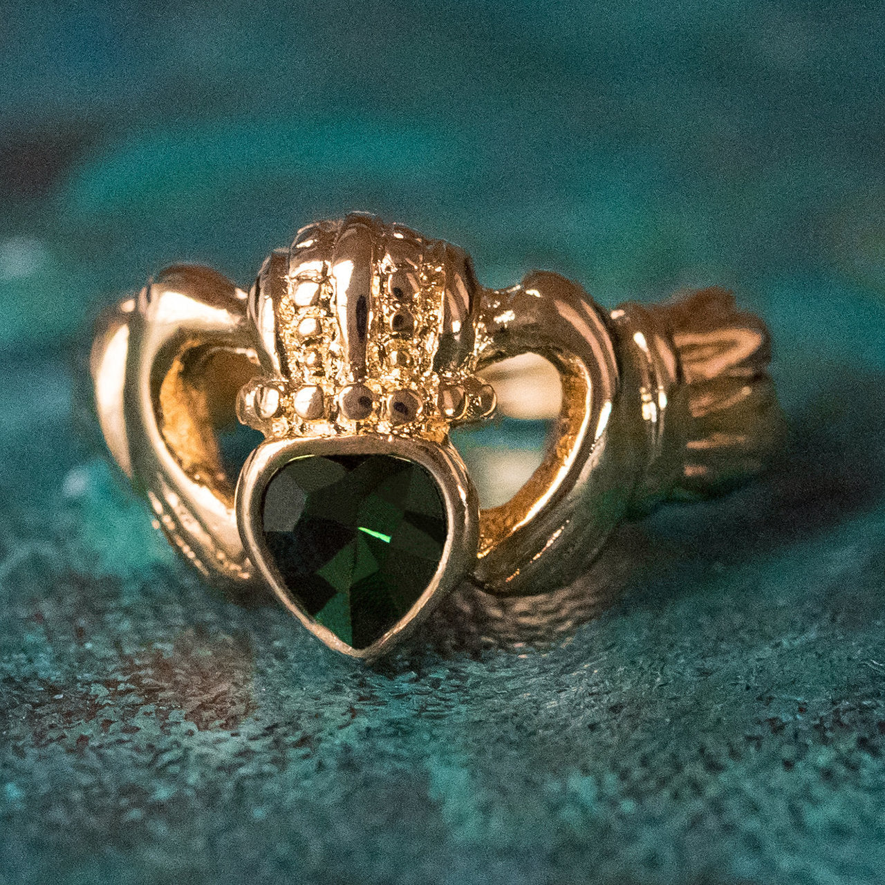 Vintage Jewelry Austrian Crystal Claddagh Ring 18k Yellow or White Gold Electroplated Ring for Man or Woman